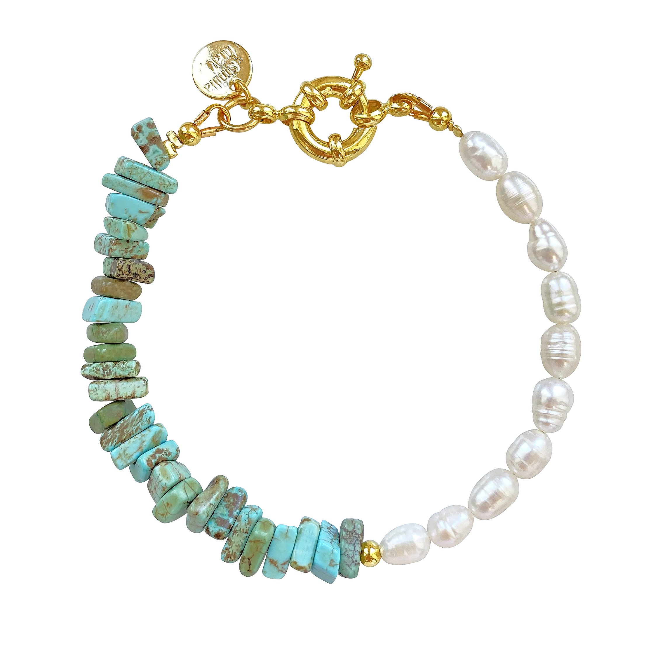 Women’s White / Gold / Green Turquoise Pearl Bracelet Ibiza Smilla Brav