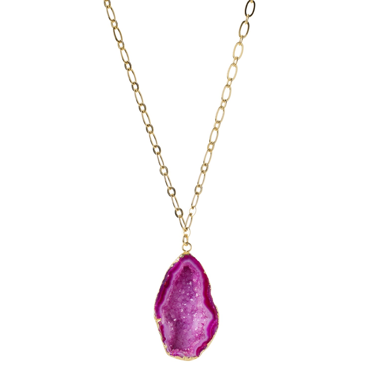 Yaa Yaa London Women's Pink / Purple / Gold Chunky And I Like It Long Gemstone Magenta Pink Pendant Necklace