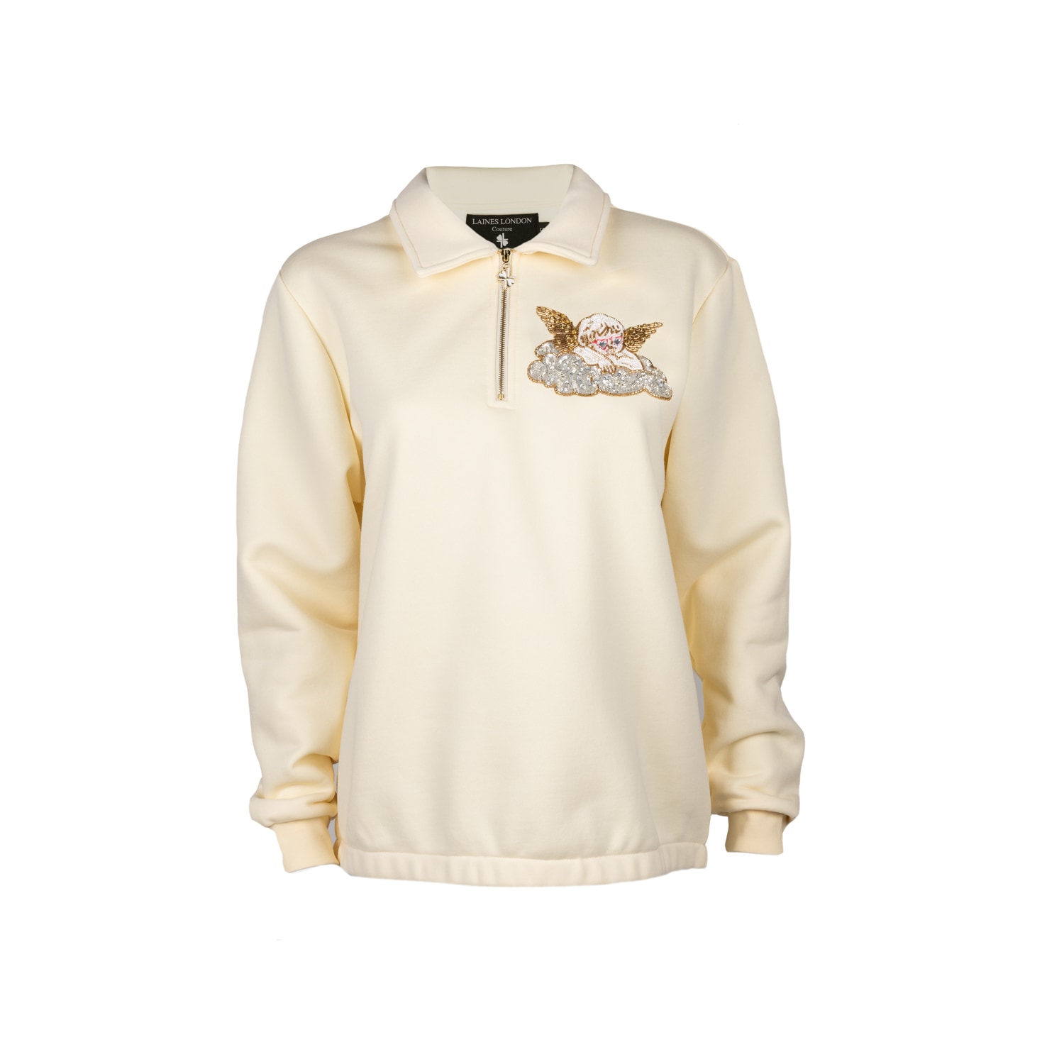 Women’s Neutrals Laines Couture Cream Quarter Zip Sweatshirt With Embellished Cherub Small Laines London