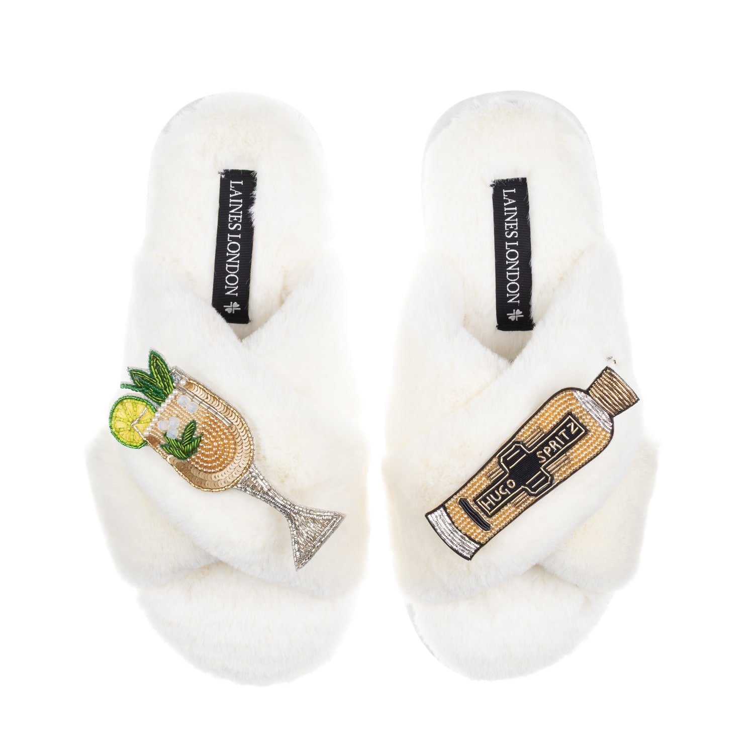 Women's Neutrals / White Classic Laines Slippers With Hugo Spritz Brooches - Cream | Small | Laines London