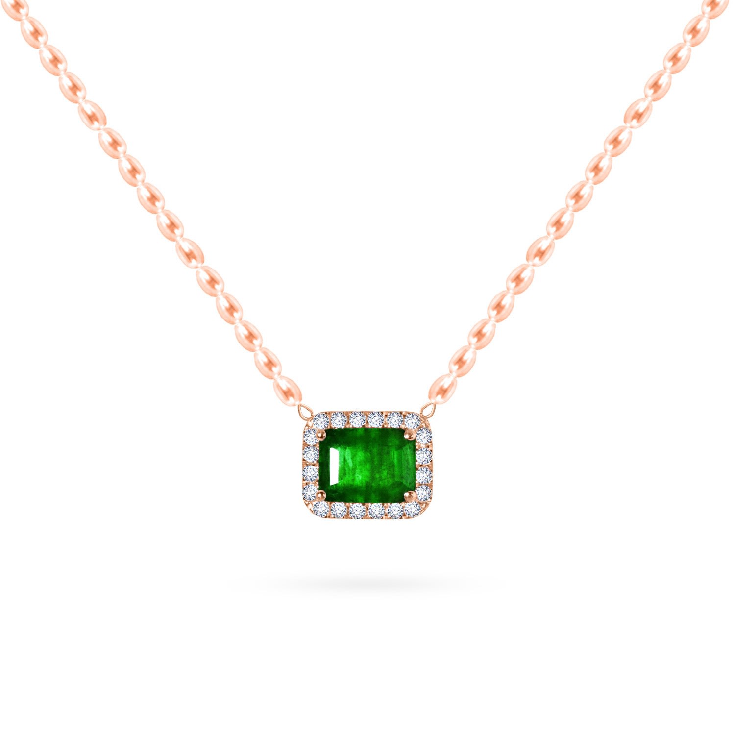 Women’s Necklace Cleopatra Rose Pearls On 18K Rose Gold, Diamonds & Precious Stone - Emerald Aquae Jewels