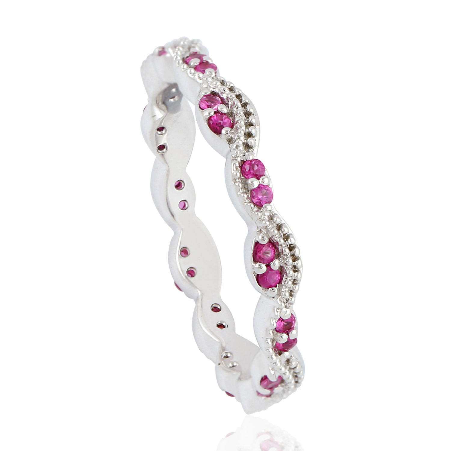 Women’s White / Pink / Purple 18K White Gold In Pink Sapphire Gemstone Wave Shape Band Ring Artisan