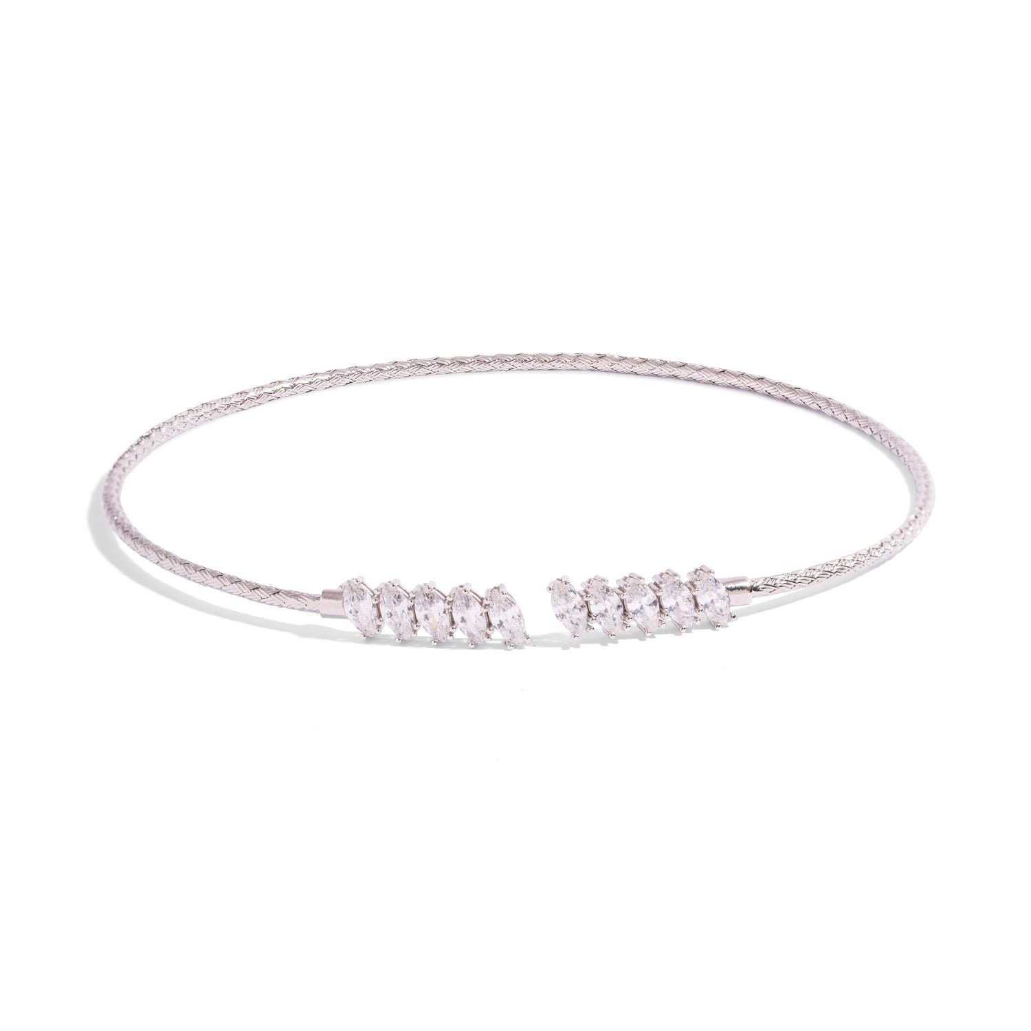 Ebru Jewelry Women's Marquise Cubic Zirconia Woven Sterling Silver Choker Necklace - Silver