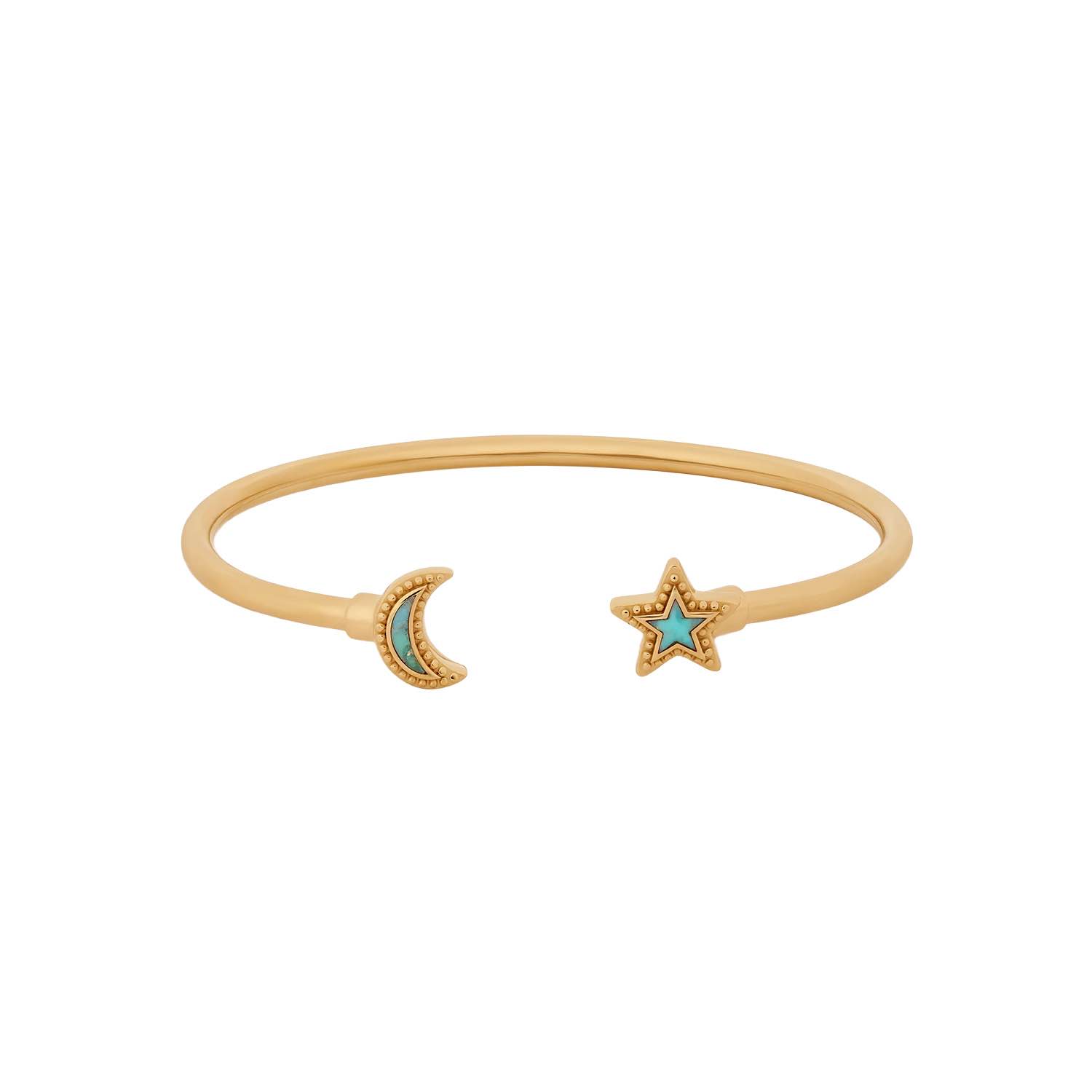 Karma And Luck Women's Blue / Green / Gold Celestial Direction Turquoise Moon & Star Gold Cuff Bracelet In Gold