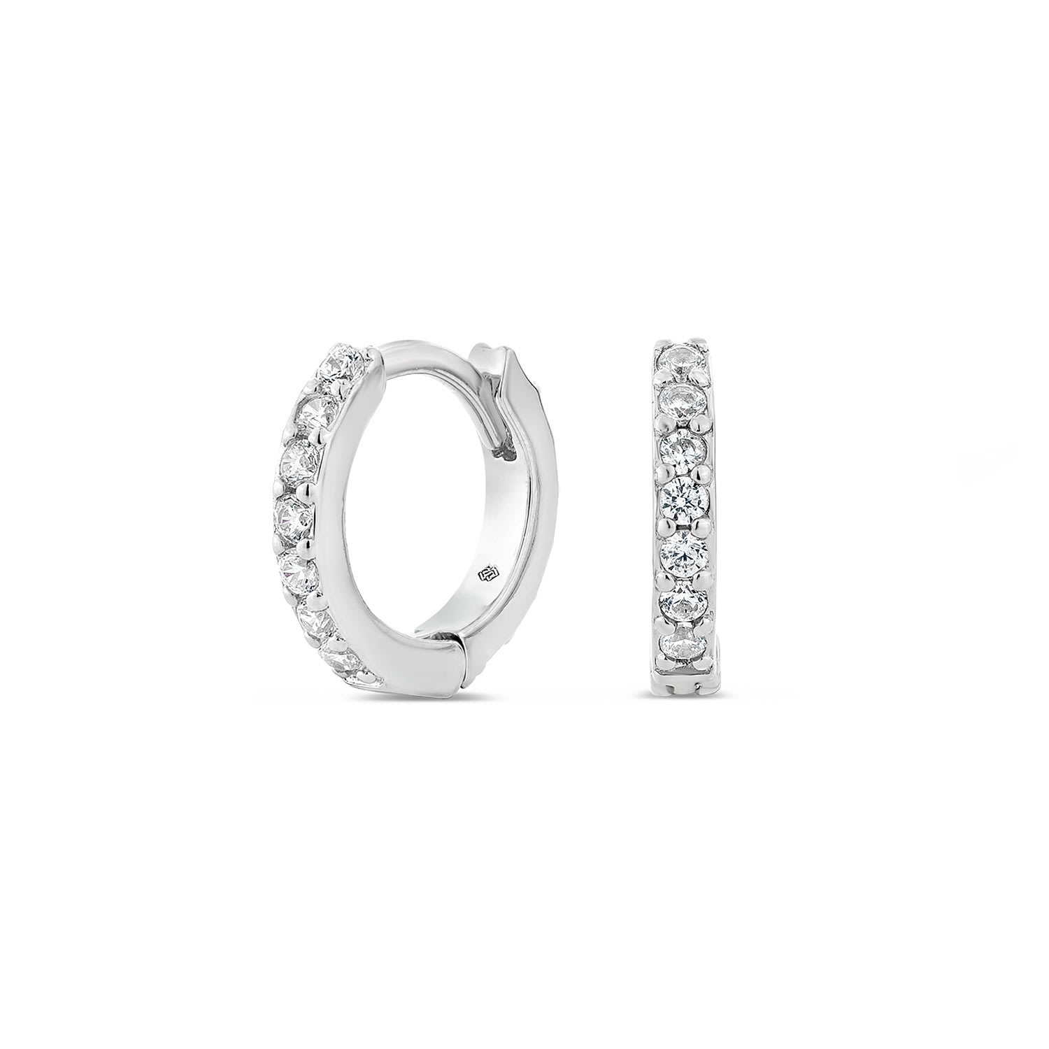 Sally Skoufis Women's White / Silver Light Huggie Earrings With Man Made Cz Diamond Stimulant In Sterling Silver In Multi