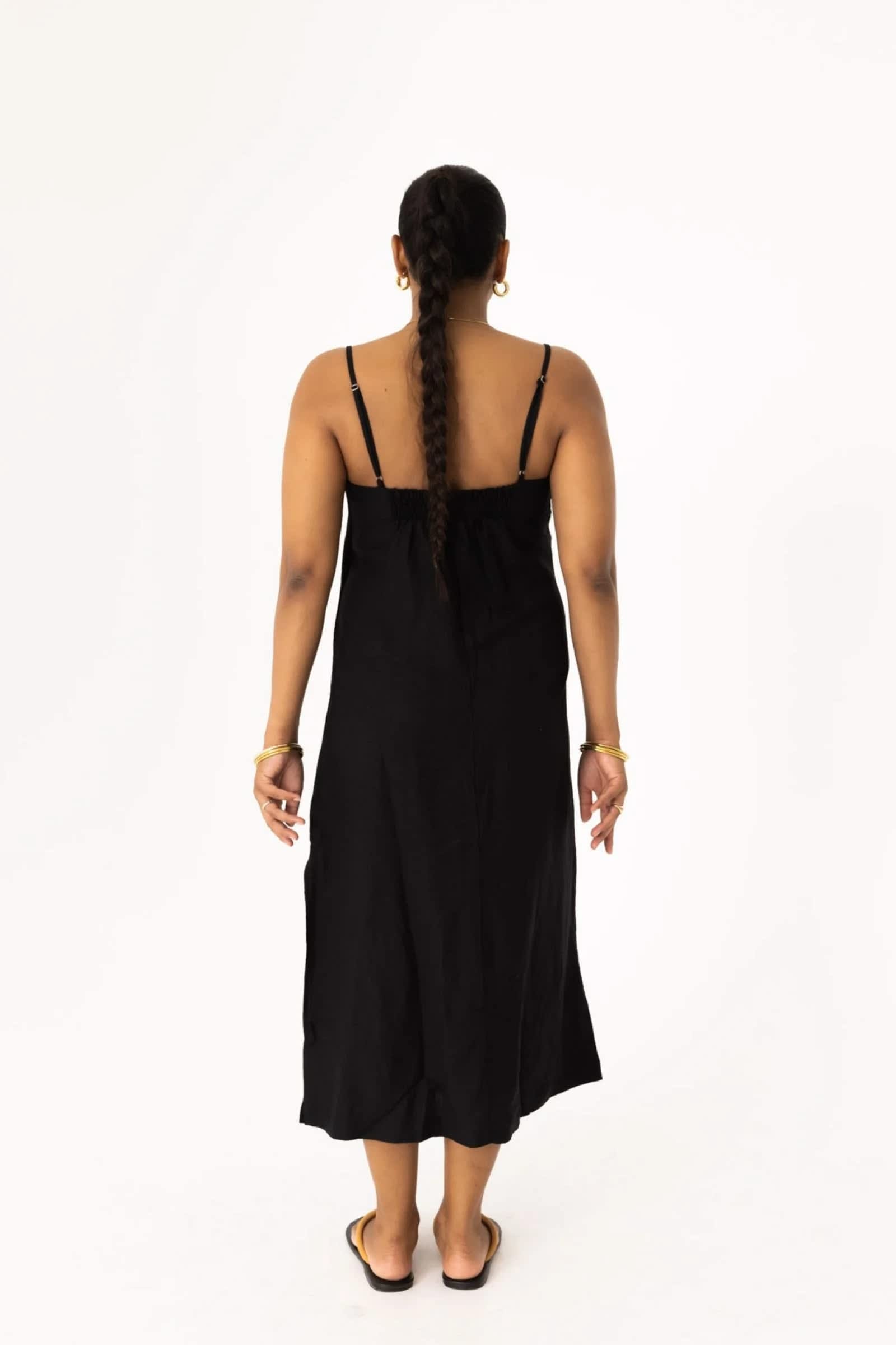 Pleated Linen Bra Dress Black, AMIRA Collective