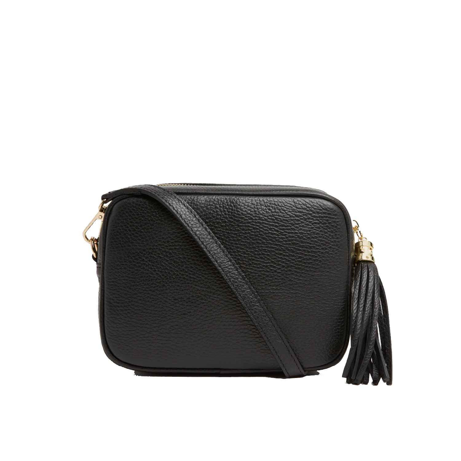 Betsy & Floss Women's Verona Crossbody Tassel Bag In Black With Green Stripe Strap In Black