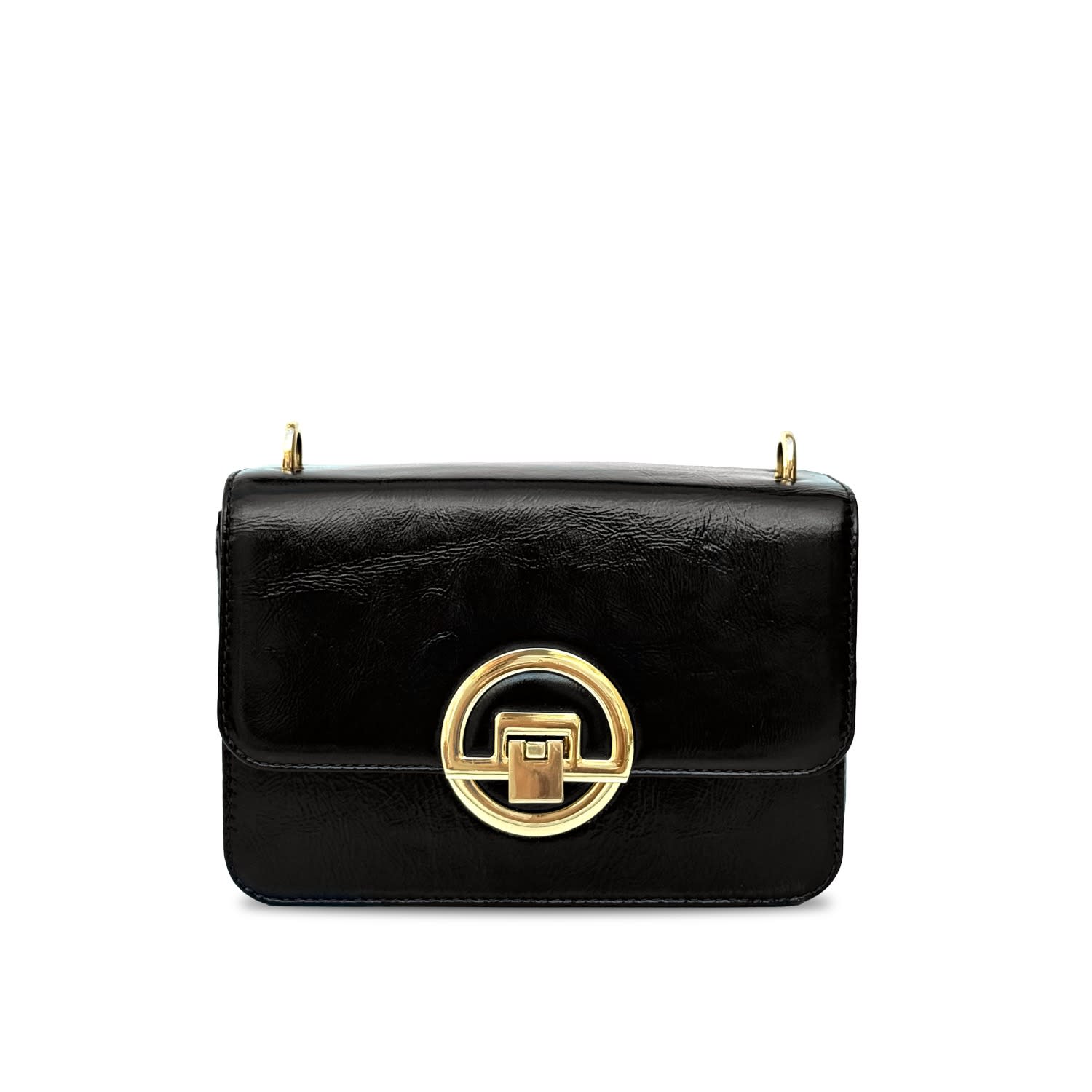 Apatchy London Women's The Tilly Black Crinkle Patent Leather Bag