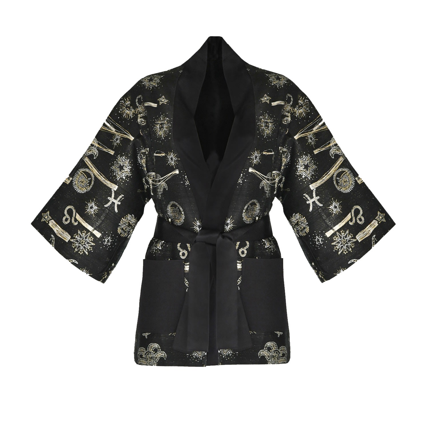 Geegee Collection Women's Black / Gold Zodiac Kimono Black In Gold/black