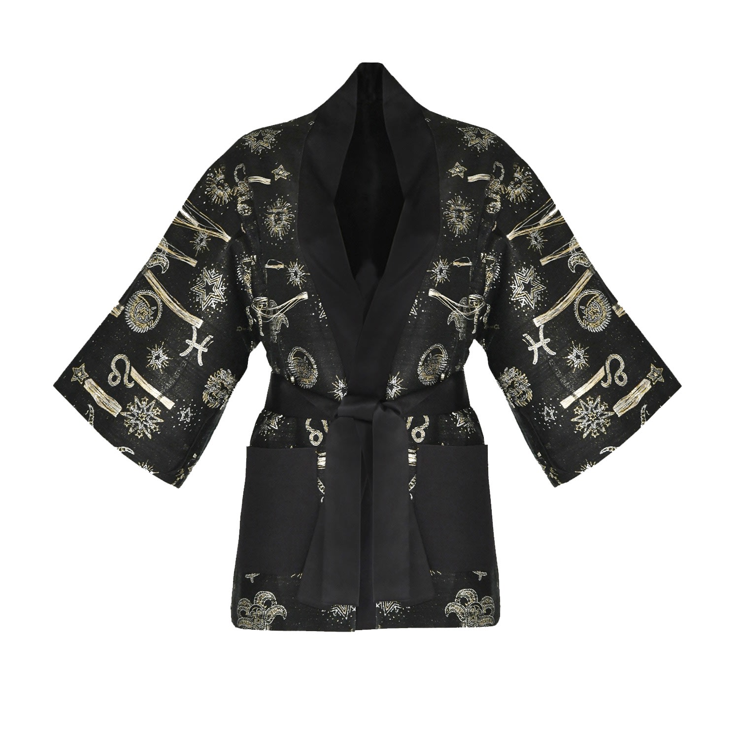 Women’s Gold / Black Zodiac Kimono Black One Size Geegee Collection