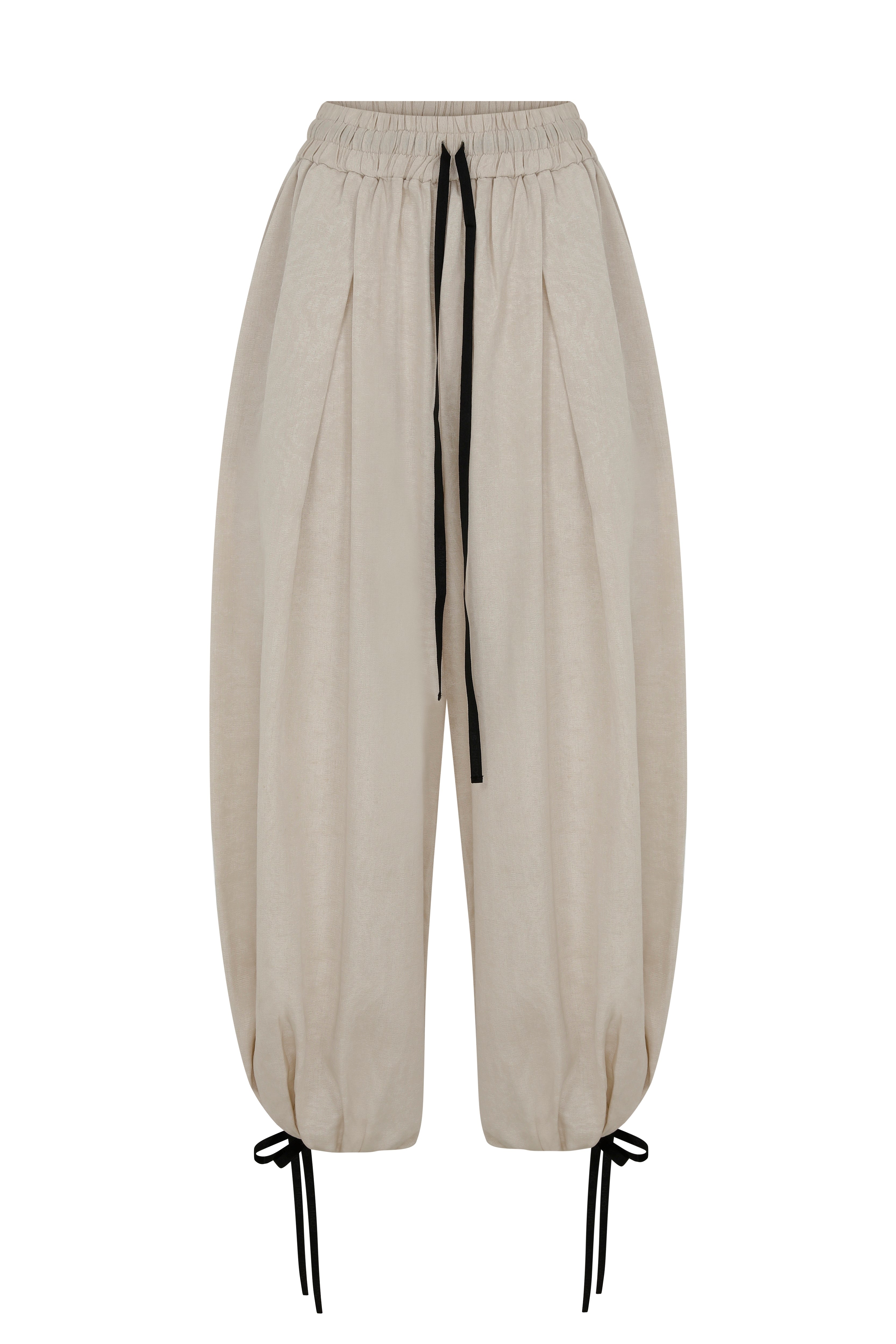 Somme Slovi Women's Neutrals / White Moire Wide-leg Gather Pants In White