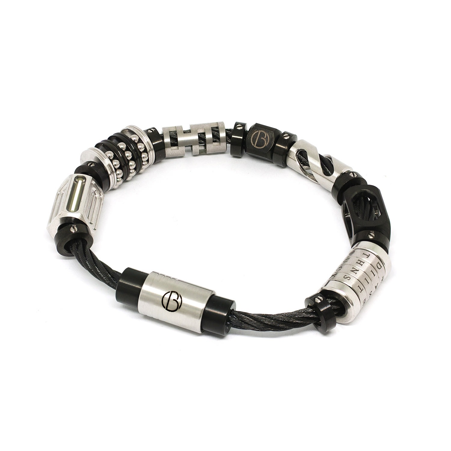 Men’s Black / Silver Fully Loaded Midnight Cable Stainless Steel Bracelet V2 Bailey of Sheffield