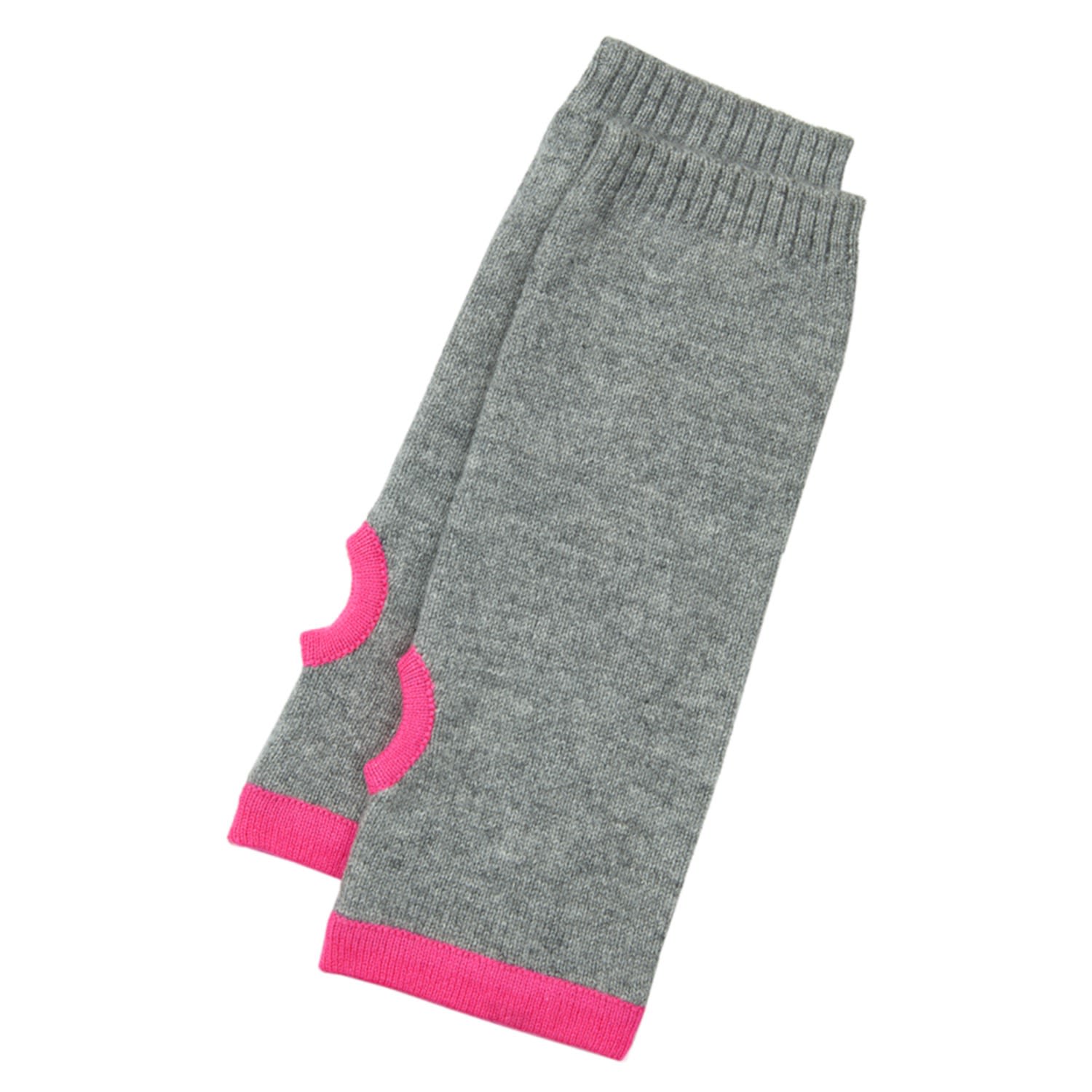 Women’s Cashmere Wrist Warmers Dark Grey & Neon Pink One Size Cove