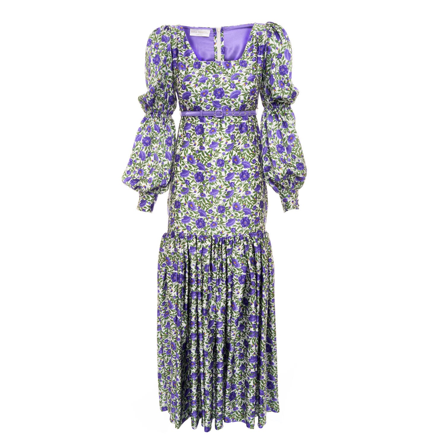 Women's Purple / Green / White Long Purple 'Botanica' Print Dress | Extra Small | Sofia Tsereteli
