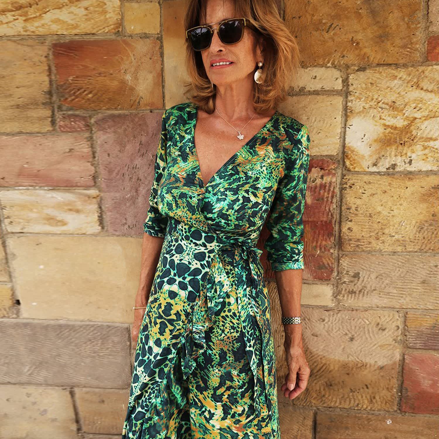 Emerald Leopard Maxi Ruffle Wrap Dress | Sophia Alexia | Wolf & Badger