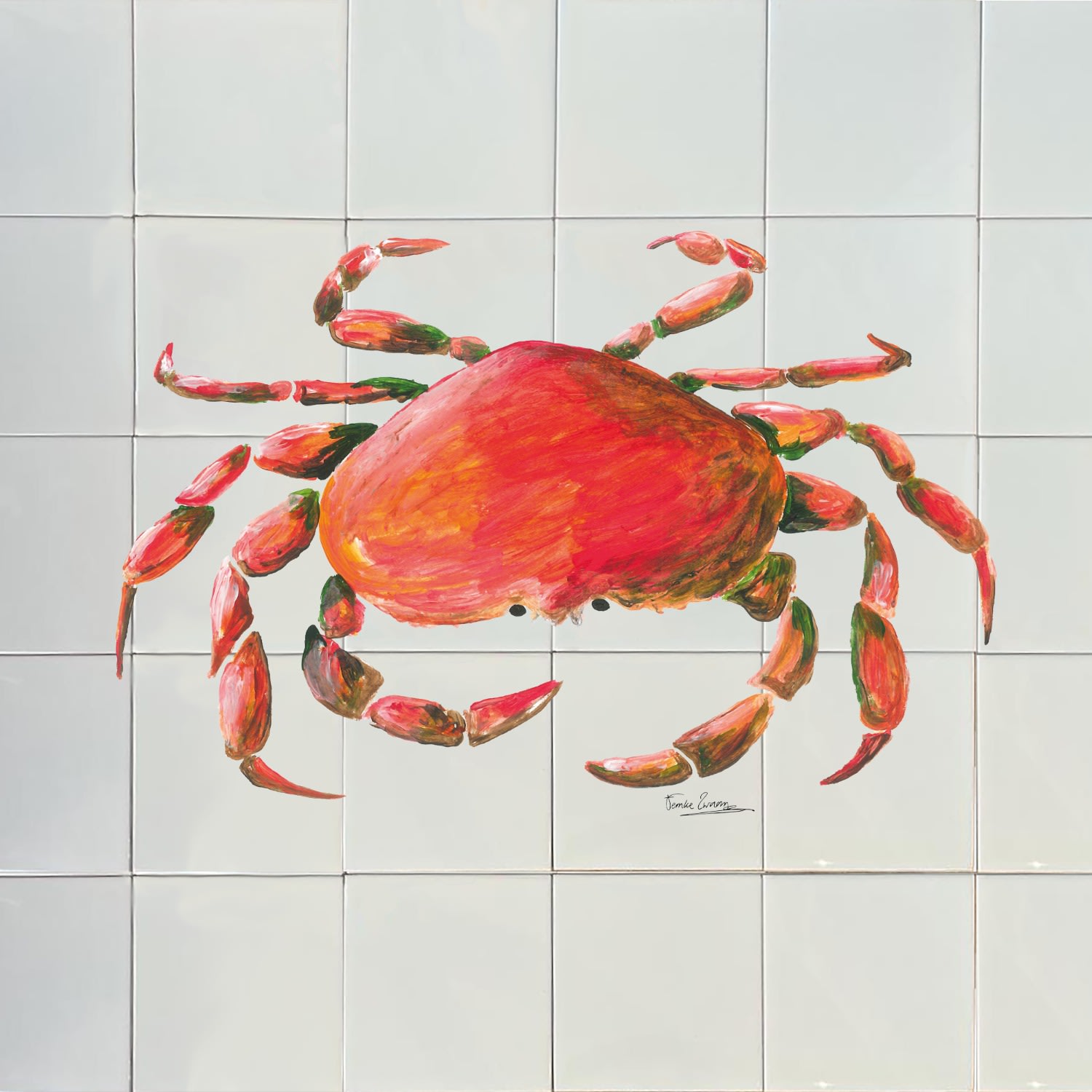 White / Red Backsplash Tiles Crab Catchii