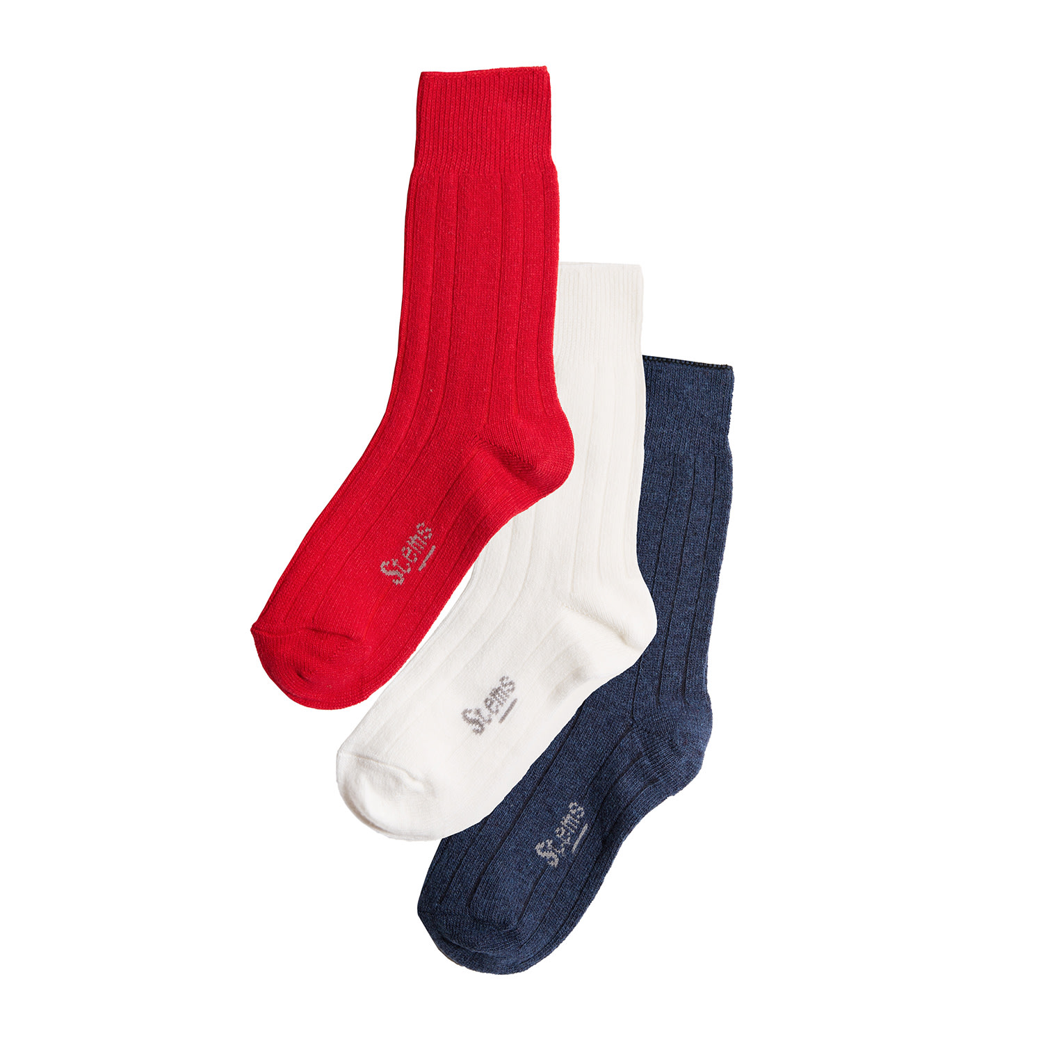Stems Lux Cashmere Wool Socks Box Of Three In Blue/red/white