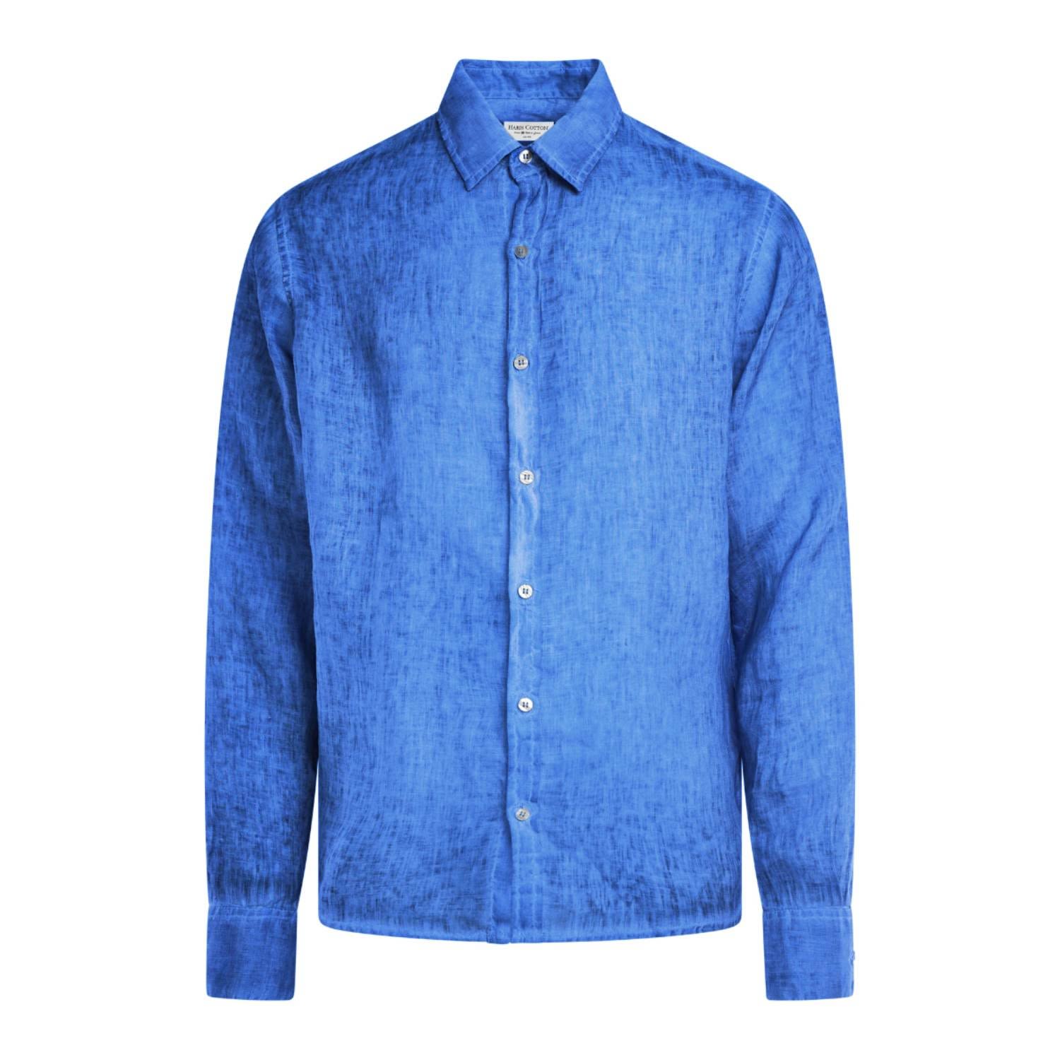 Haris Cotton Men's Linen Freddo Dye Basic Long-sleeved Shirt - Aegean Blue Freddo In Blue