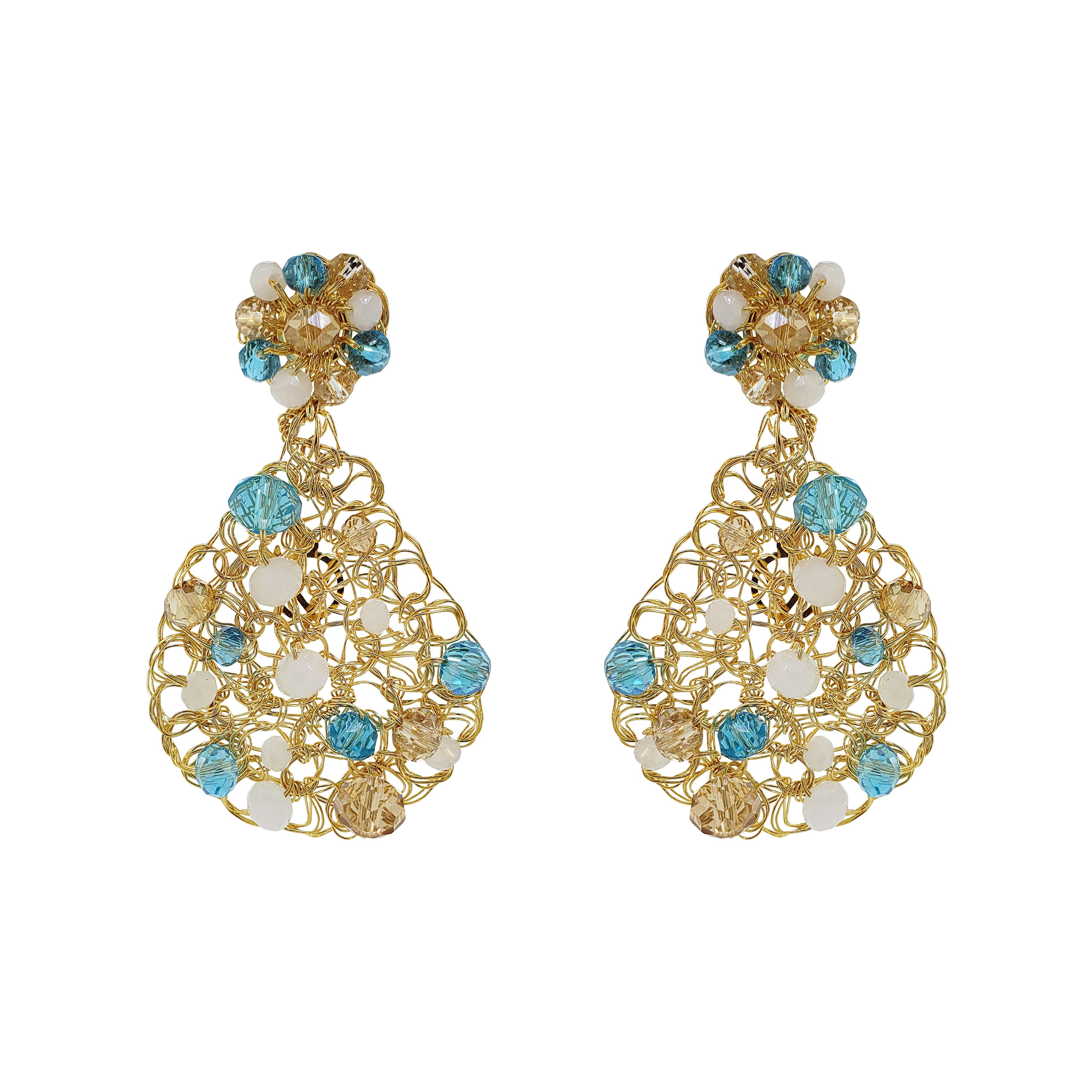Lavish By Tricia Milaneze Women's Neutrals / Gold / Blue Seafoam Blue Mix Aurora Handmade Crochet Earrings