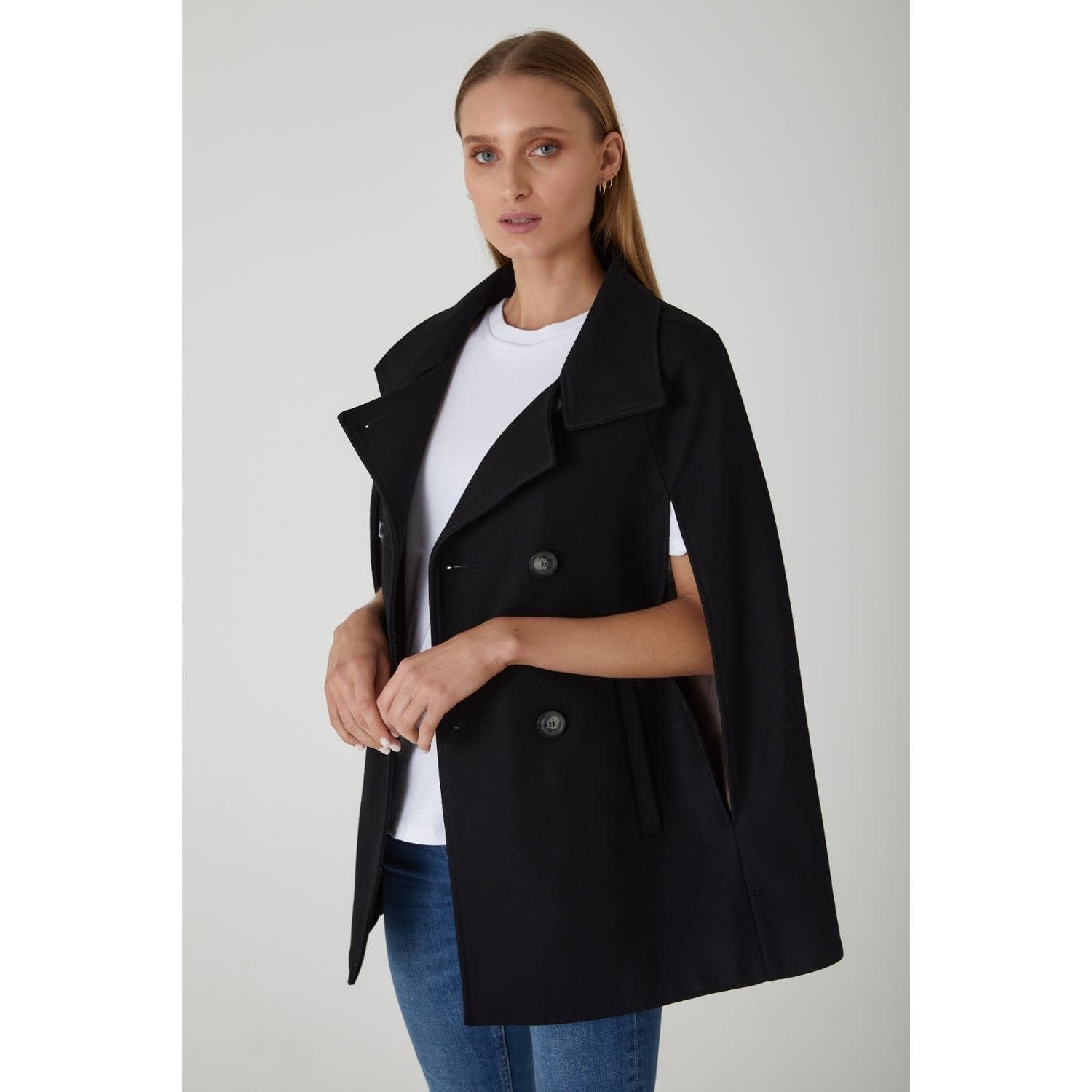 Wool Cashmere Double Breasted Cape - Black | Allora | Wolf & Badger