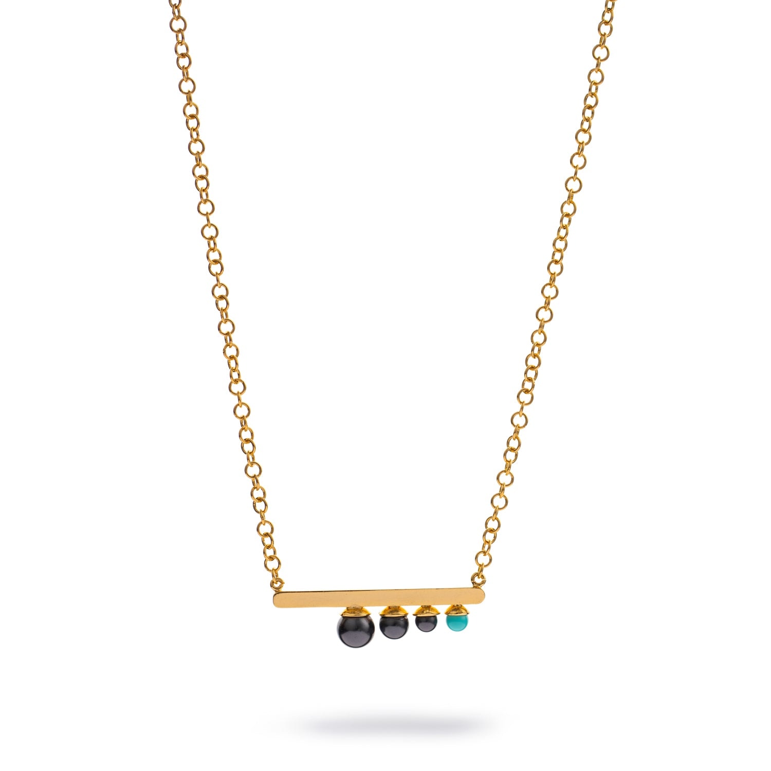 Ebru Jewelry Women's Black / Gold / Blue Modern Harmony Black Pearl & Turquoise Gold Necklace - Gold In Brown