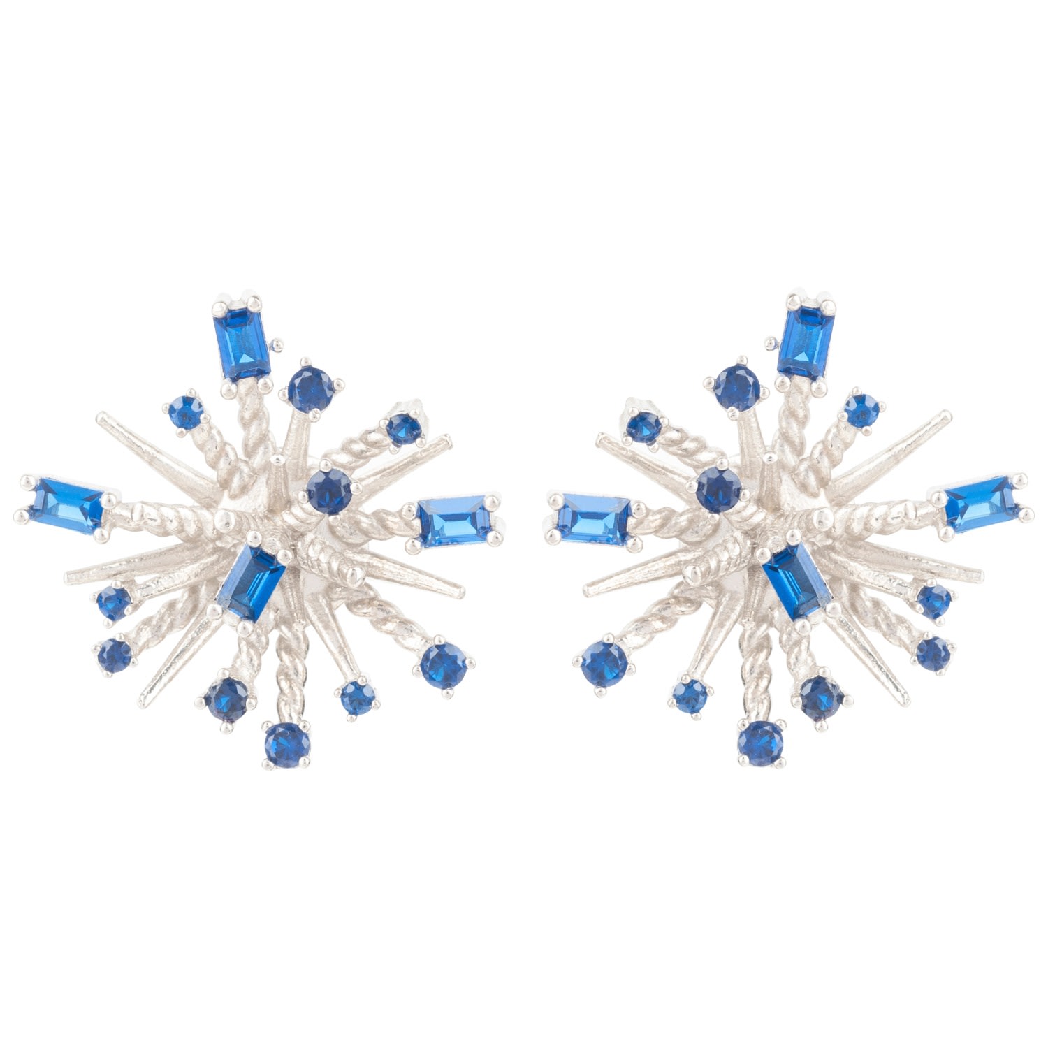 Women’s Silver / Blue Cosmic Bang Baguette Cz Stud Earrings Sapphire Blue Cz Silver Latelita