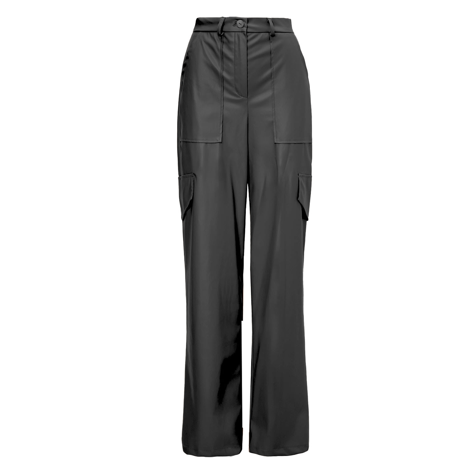 Bluzat Women's Black Leather Wide Leg Trousers With Pockets In Black