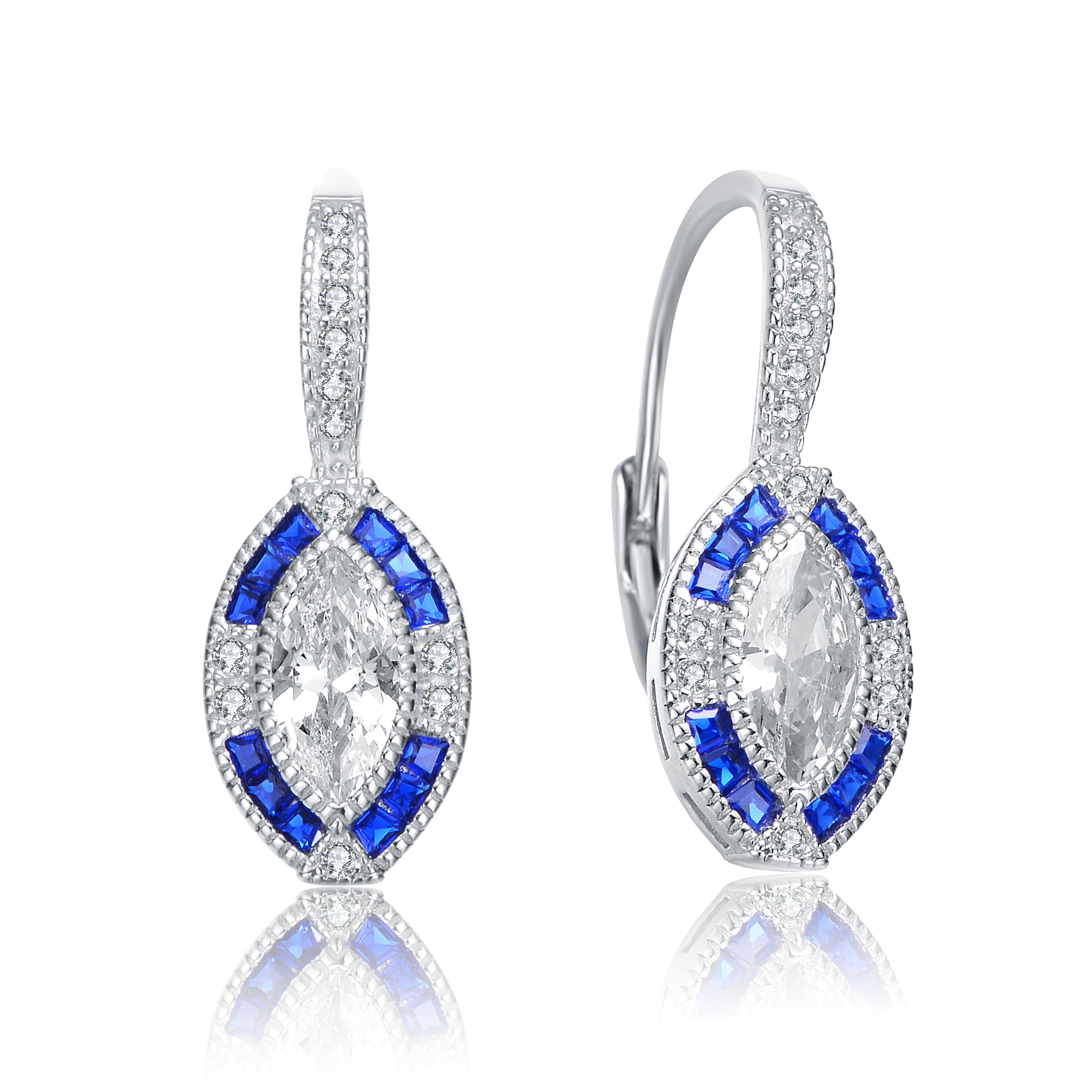 Women’s Blue / White / Silver Sterling Silver Sapphire Cubic Zirconia Leaverback Earrings Genevive Jewelry