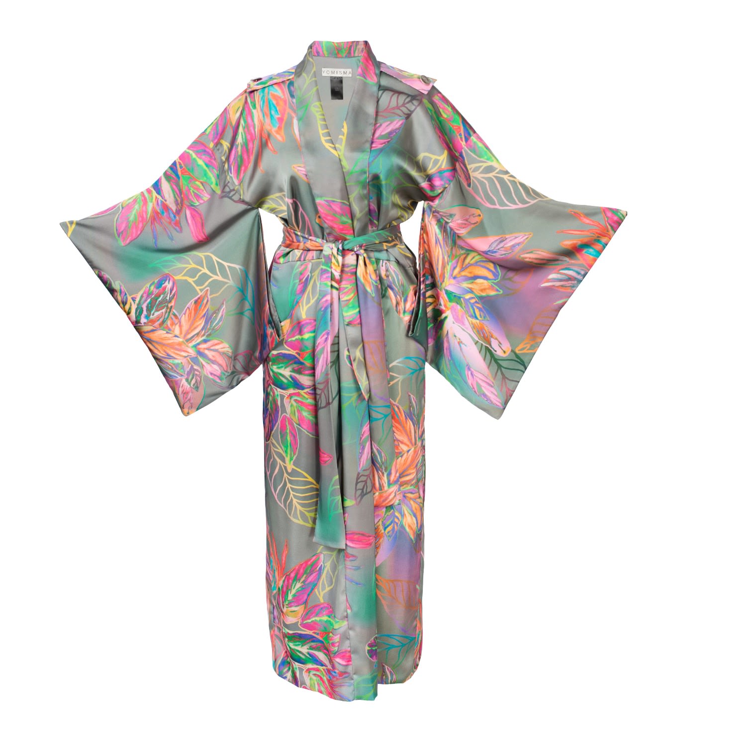 Yomisma Women's Grey / Pink / Purple Carmen Signature Kimono Duster In Green