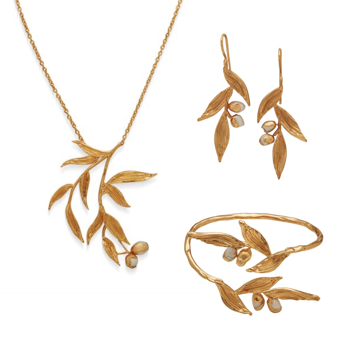 Dhwani Bansal Women's Gold / White Gold Haya Necklace, Earrings And Bracelet Gift Set With Baroque Pearls