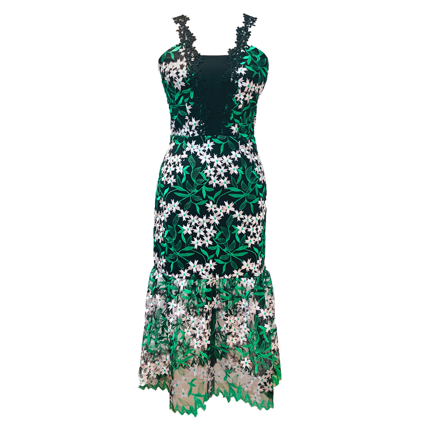 Women’s Black / Green Black And Green Lace Dress Small Mellaris