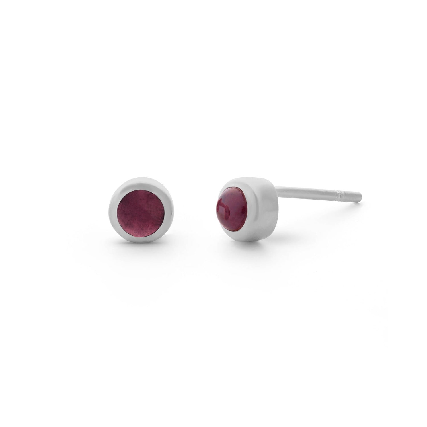 Nellou Jewellery Women's Red Garnet Gem Dot January Birthstone Earrings Sterling Silver