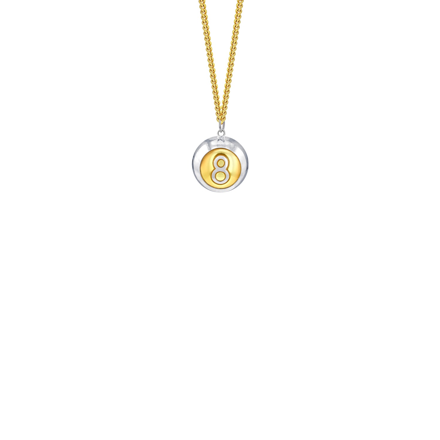 True Rocks Men's 2-tone 18kt Gold-plated & Sterling Silver Mini 8 Ball Pendant On Gold Chain In Silver
