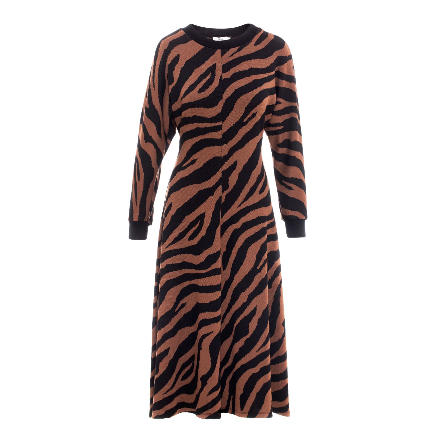 Nissa Women's Brown Zebra-print Midi Dress