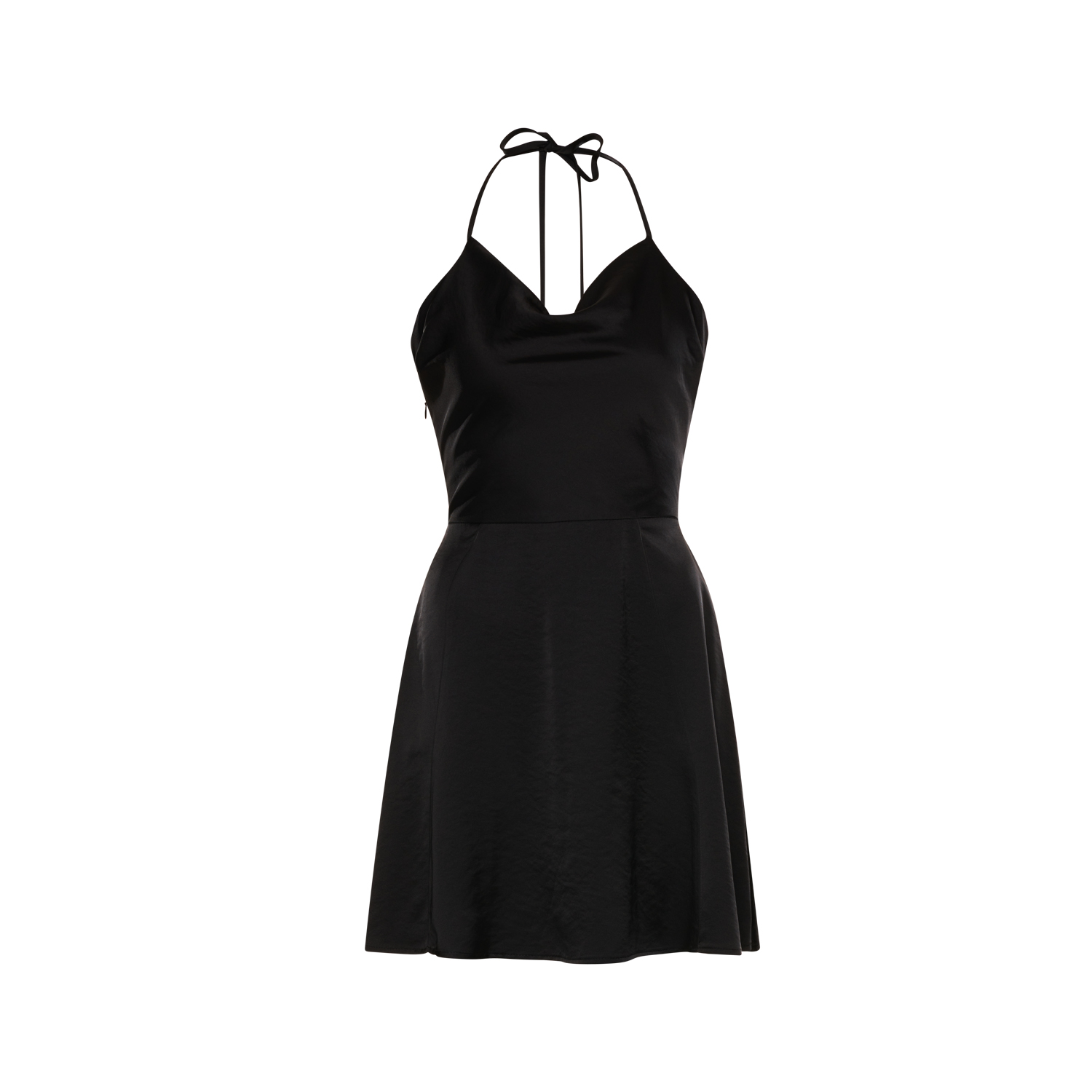 knee length dresses for ladies Draped Halterneck Satin Mini Dress in Black - 4