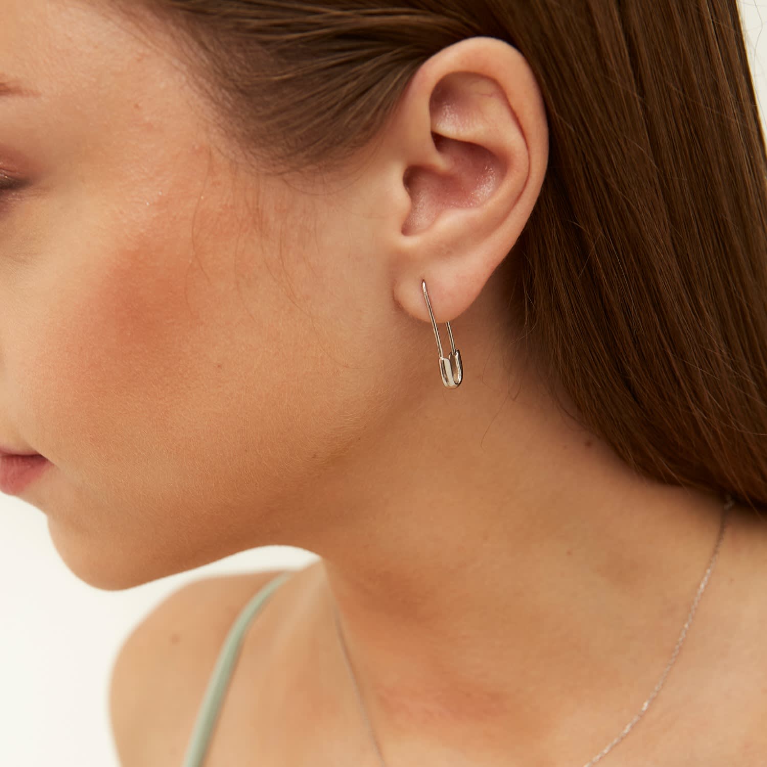 925 Sterling Silver Safety Pin Earrings - Black & Silver Tone High Polished Hoop Style 2 thumbnail image