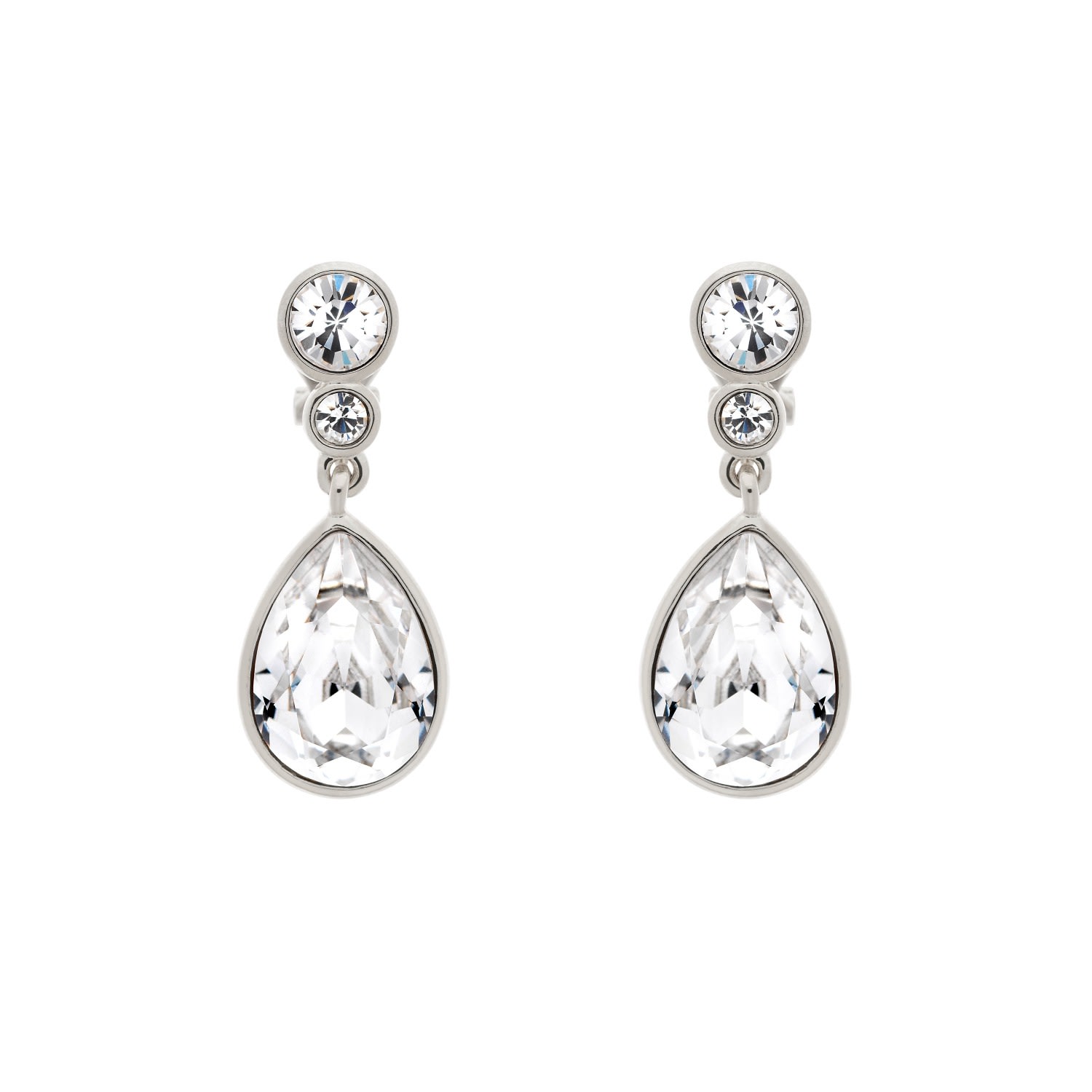 Women’s Silver Platinum & Teardrop Crystal Drop Clip On Earrings Emma Holland Jewellery