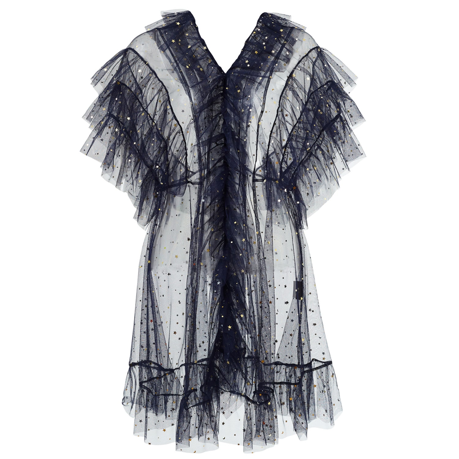 By Moumi Women's Blue / Gold Tulle Babydoll Starry Night In Blue/gold