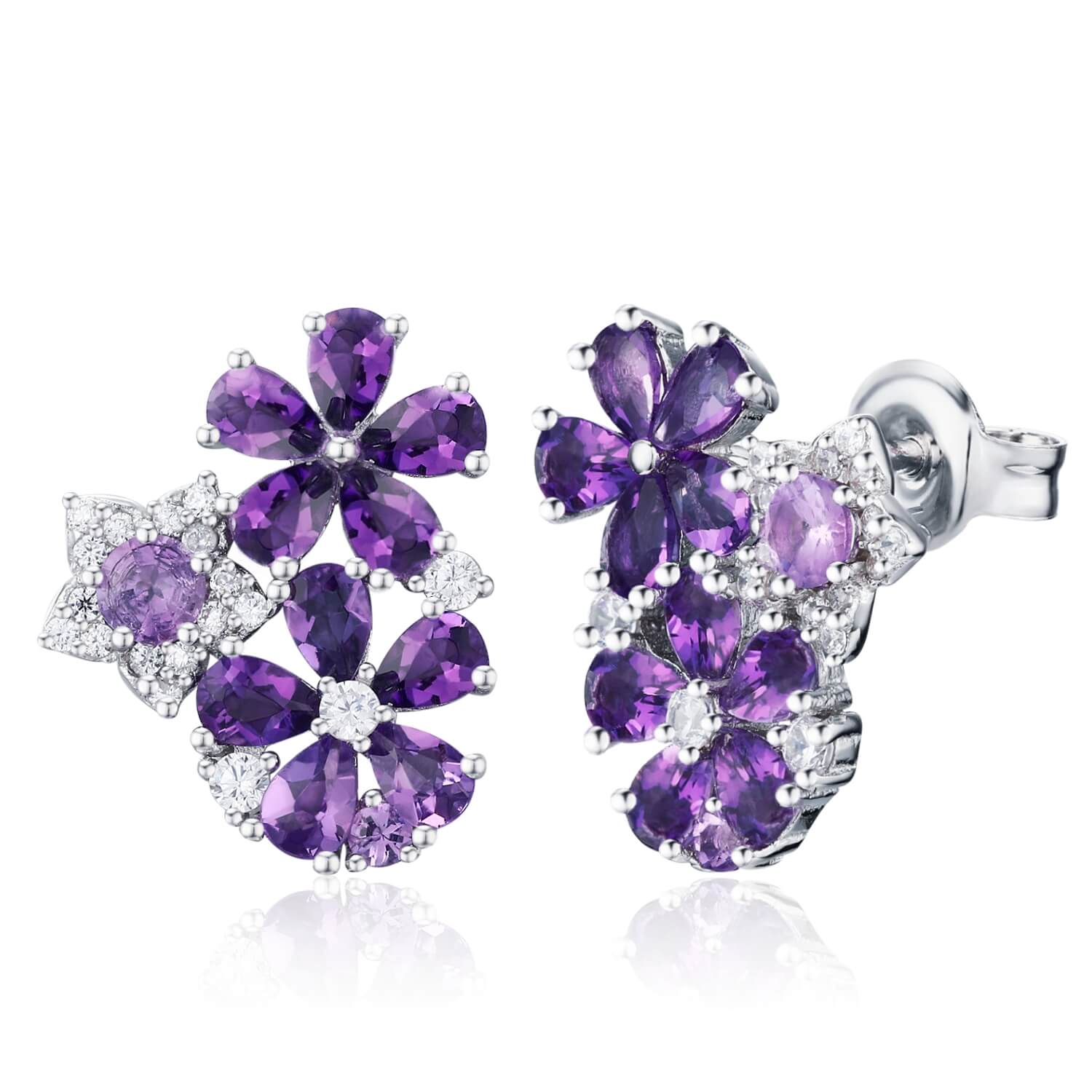 Women’s Silver Lilac Blossom Amethyst Earrings White Gold Vermeil Azura Jewelry New York