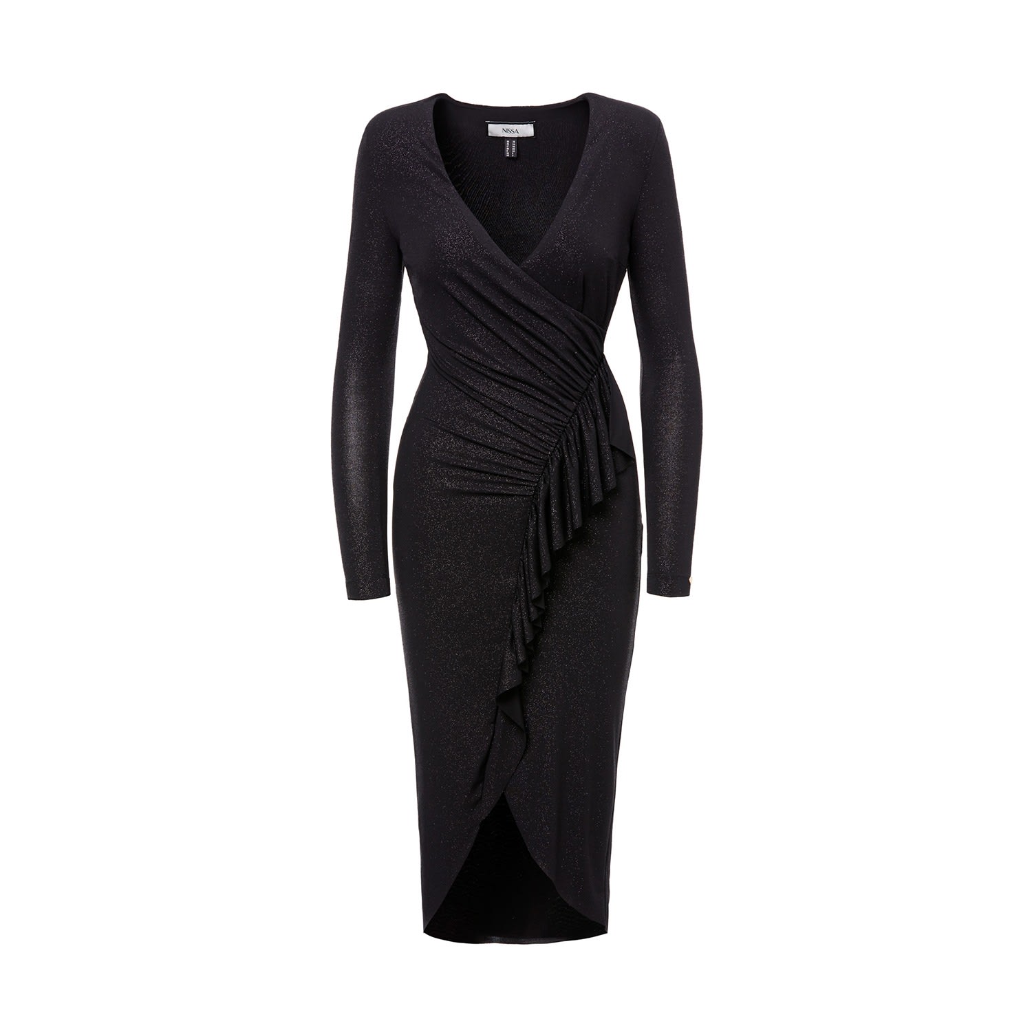 Nissa Women's Black Ruffled Midi Dress