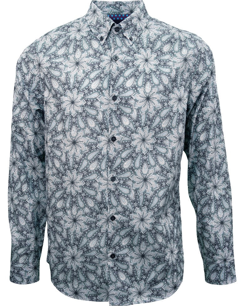Lords Of Harlech Men's Black Mitchell Stallion Medallion Shirt - Charcoal In Black
