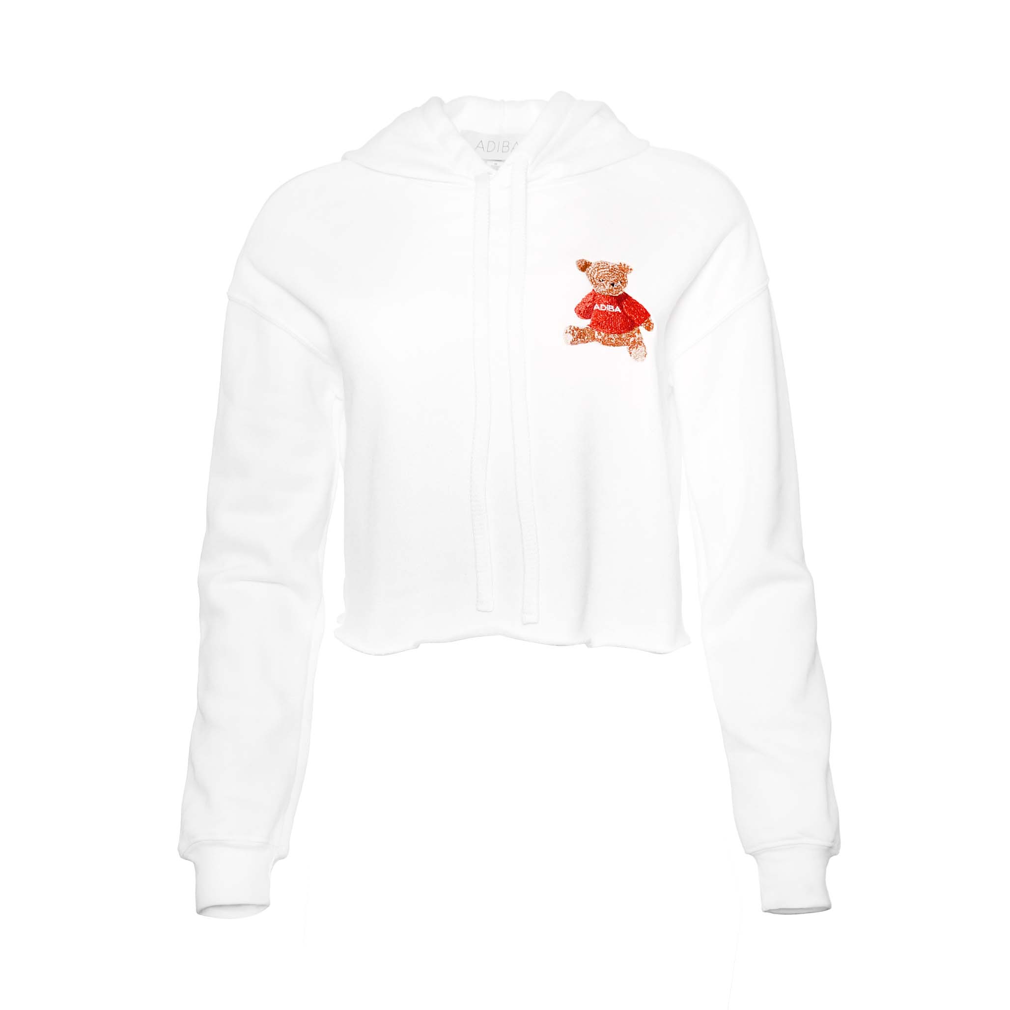 Adiba Women's White  Embroidered Bear Hoodie Sweater In White