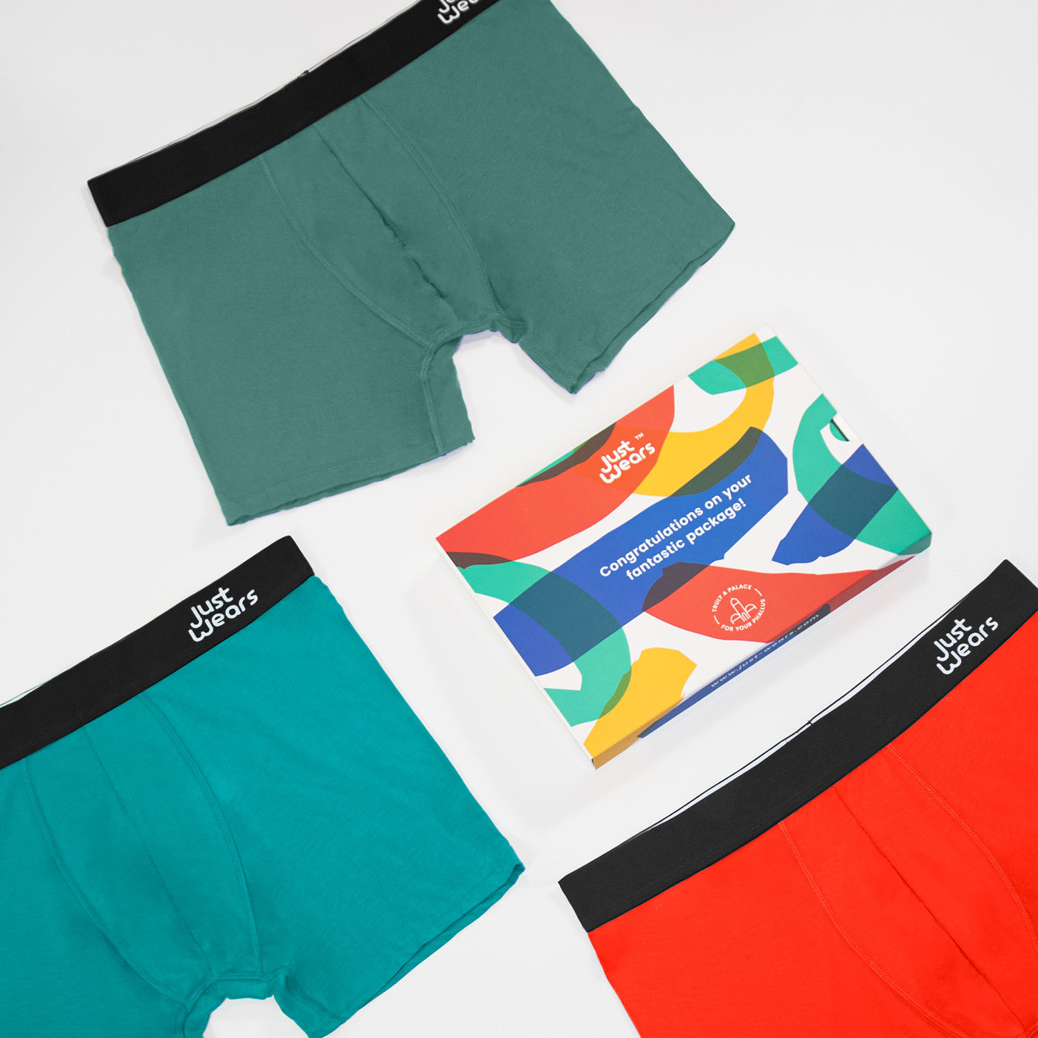 Justwears Men's Blue / Green / Red Super Soft Boxer Briefs - Anti-chafe & No Ride Up Design - Three Pack - Ret In Blue/green/red