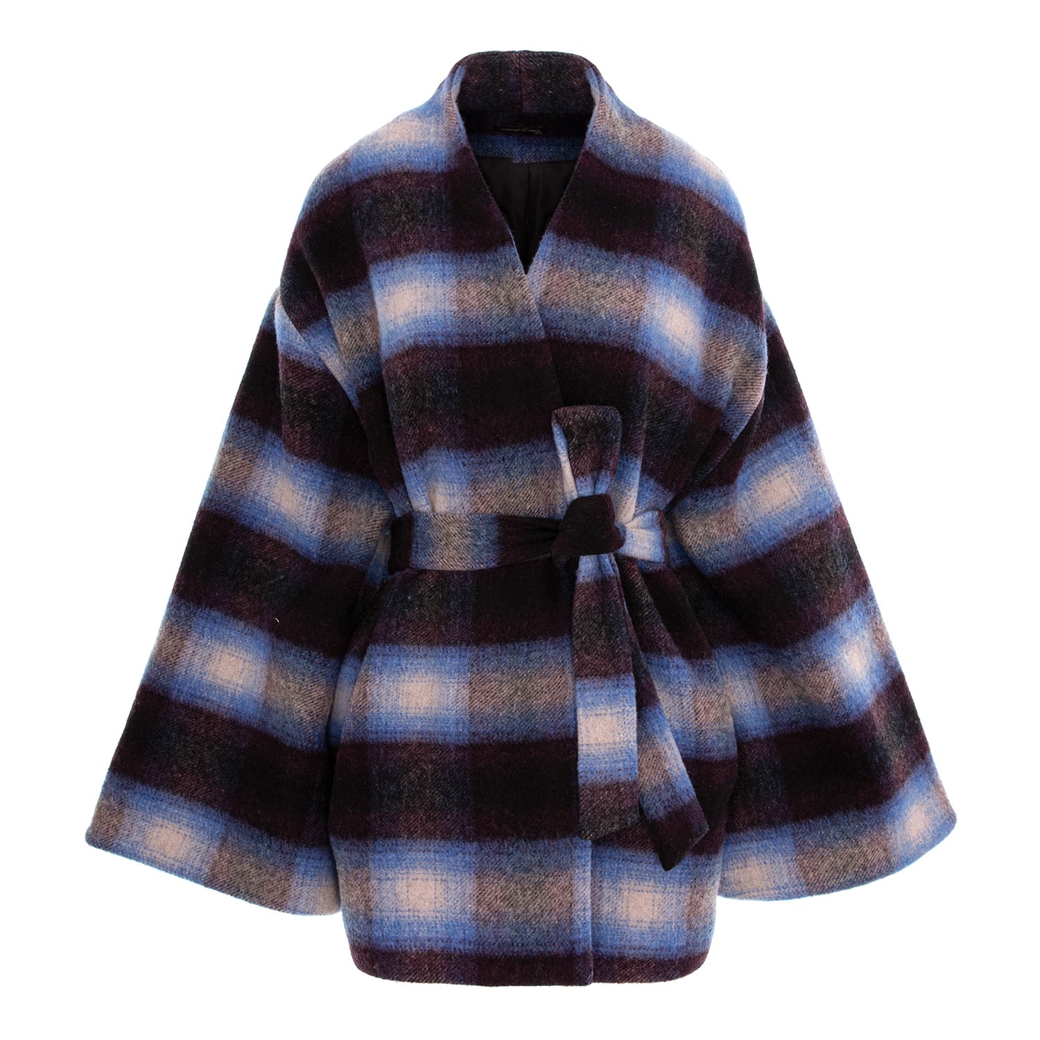 Concept A Trois Women's Blue And Burgundy Stripes  Jacket, Side Over Side, "manteco" Wool Fabric In Blue/red