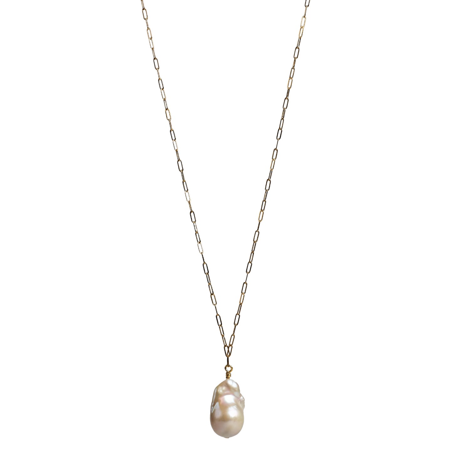 Toolally Women's Gold / White Flameball Baroque Pearl Necklace In Gold