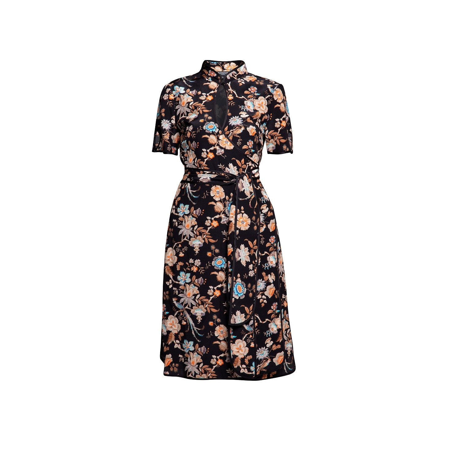 Women’s Akiko Kimono-Style Silk Wrap Dress With Oriental Print In Black Small Rumour London