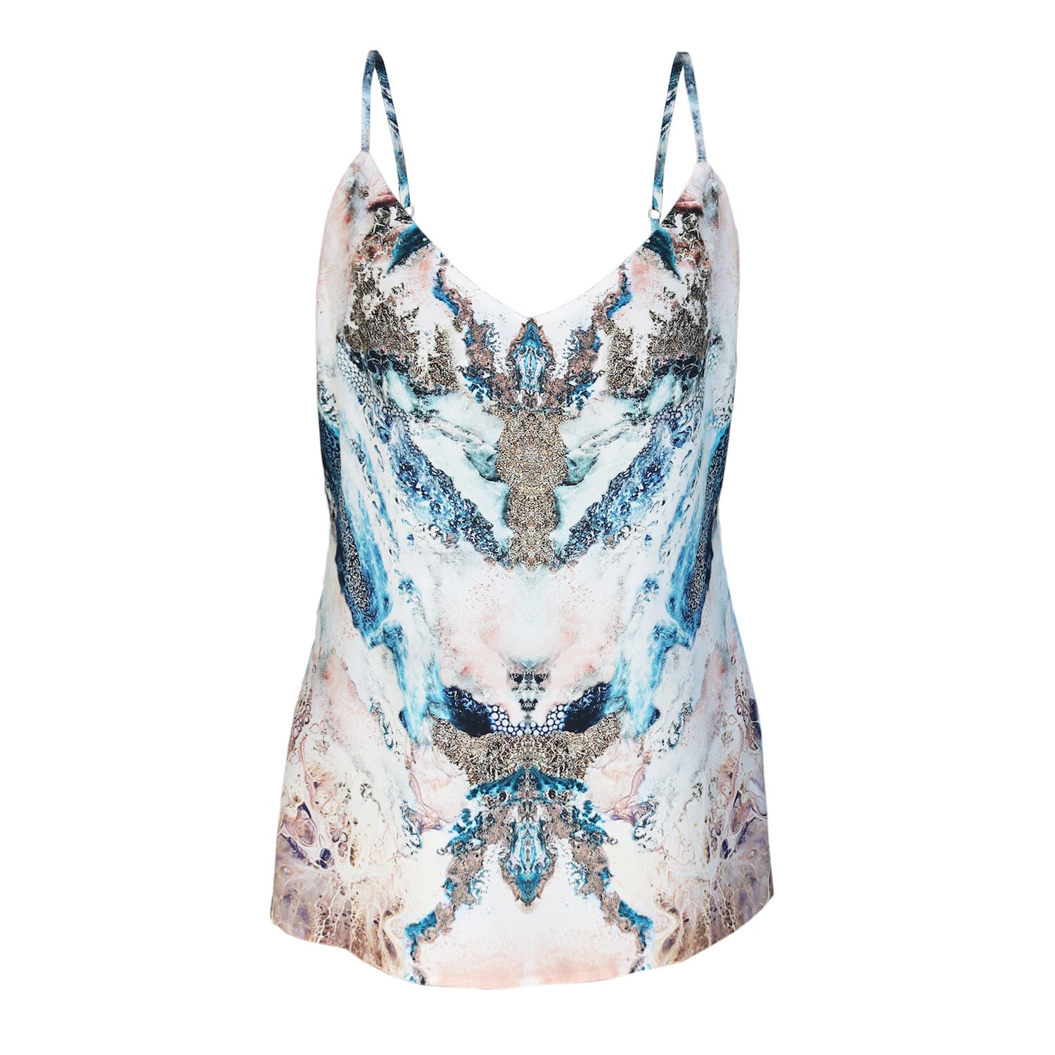 Women’s Blue / White / Pink Silk Camisole - Marble Print Medium Cassandra Hone