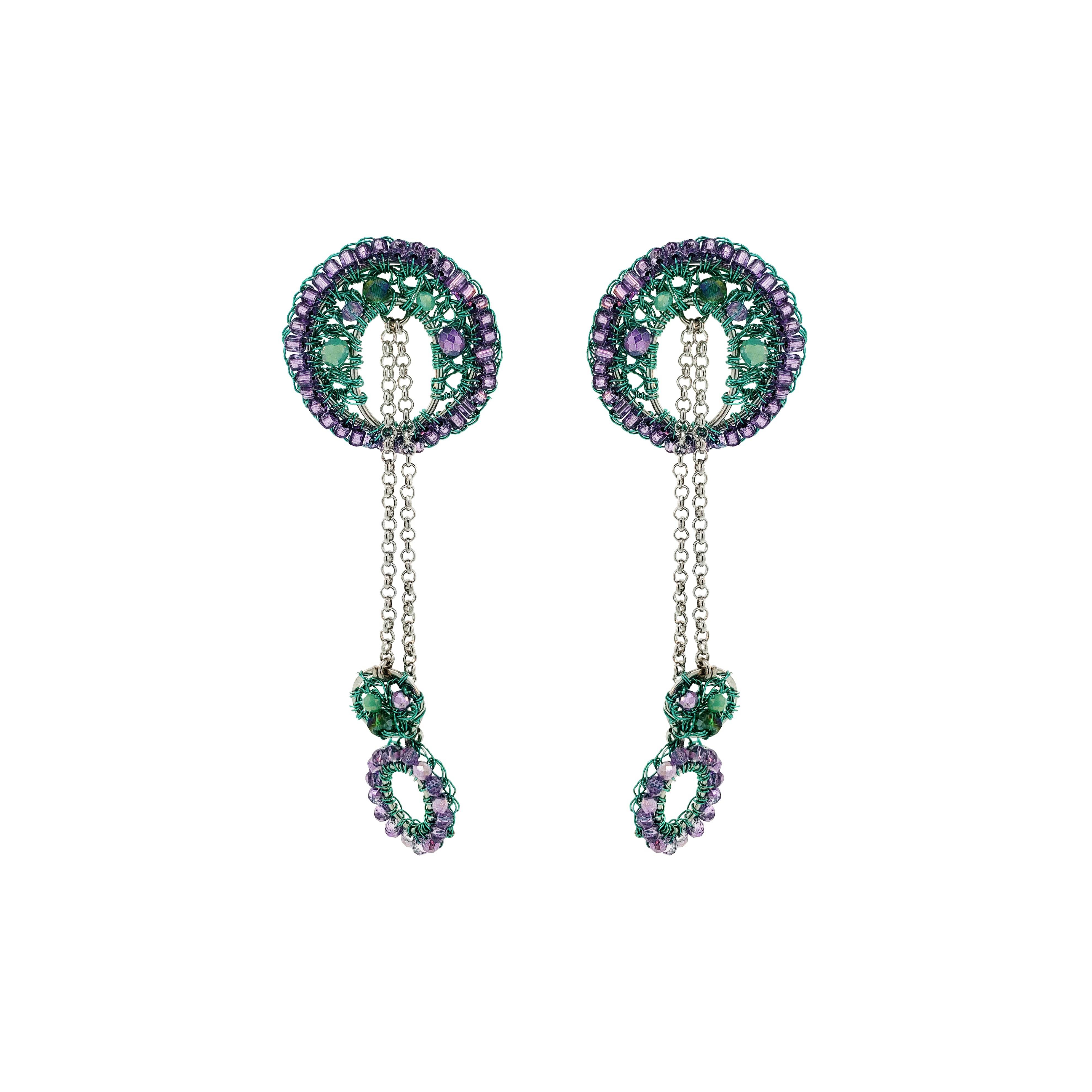 Lavish By Tricia Milaneze Women's Green / Pink / Purple Neon Turquoise Mix Moira Dangle Handmade Earrings