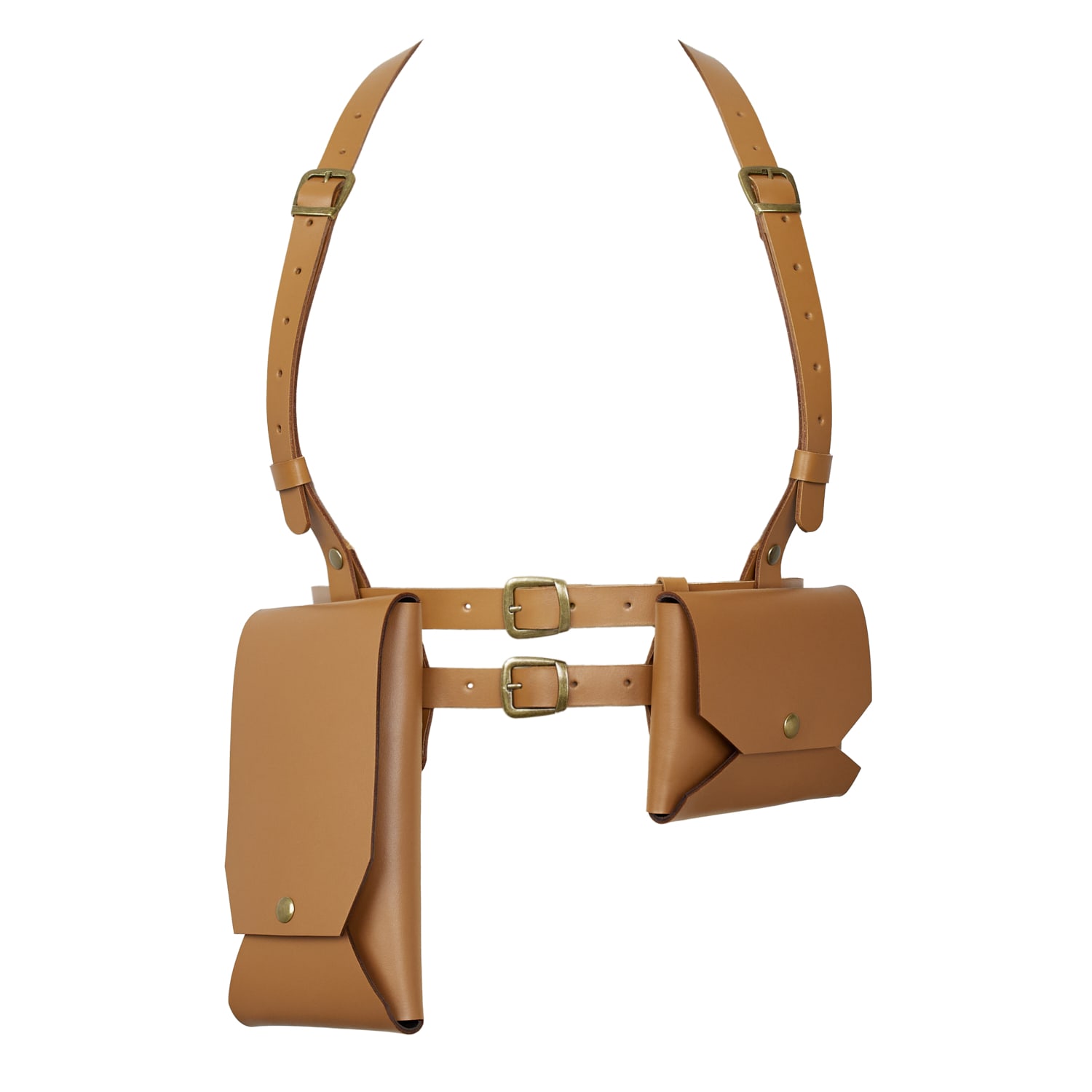 Badass & Goddess Leather Women's Set Of Real Leather Harness Athena With Two Pouches - Brown In Brown