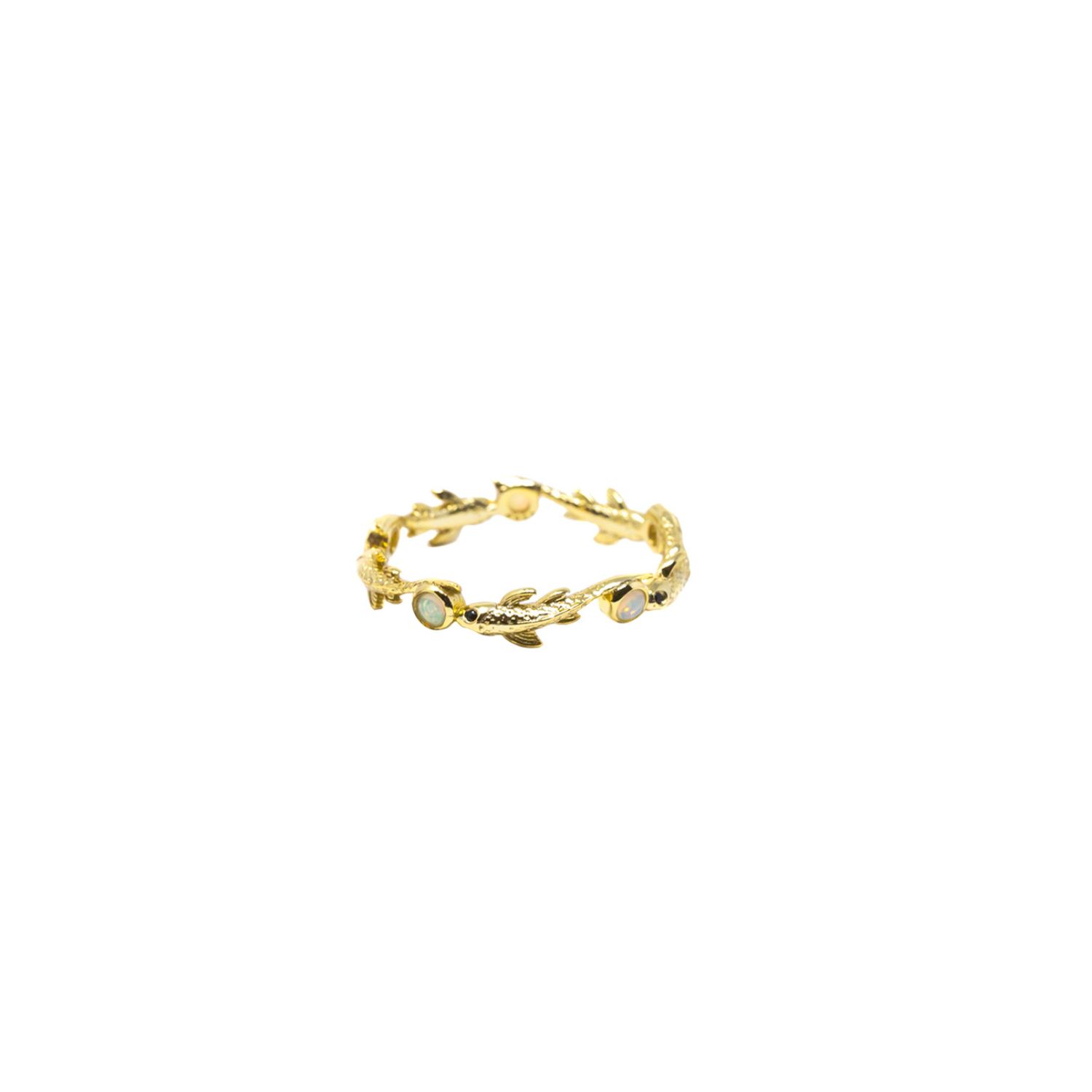 Nasi Silver Women's White Eternity Neshama Fish Band- Opal, Gold In Gold